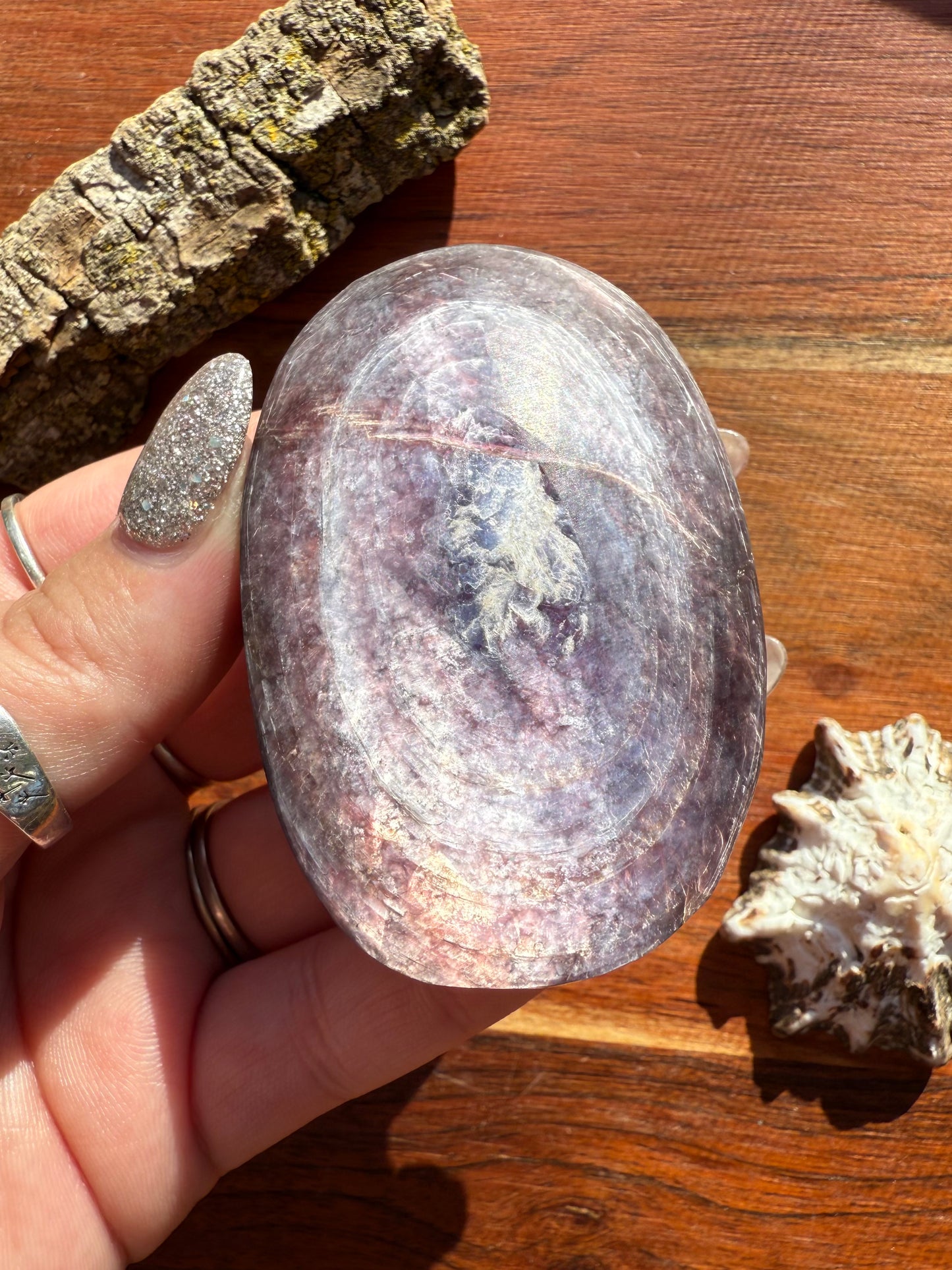 FLASHY LEPIDOLITE PALM STONE