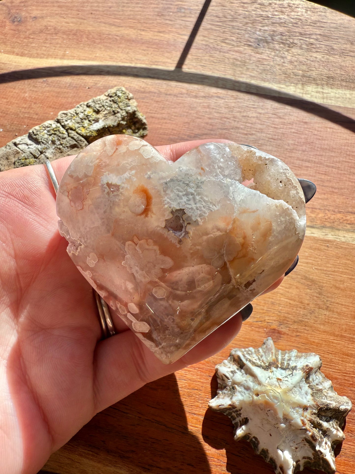 PINK AMETHYST + FLOWER AGATE HEART