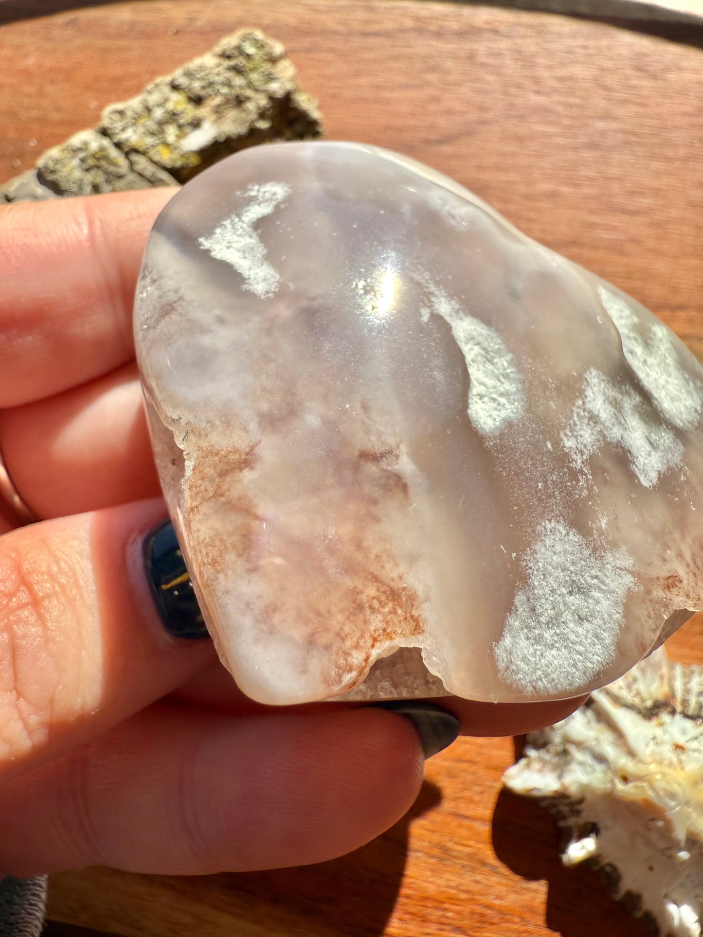 FLOWER AGATE HEART + AMETHYST