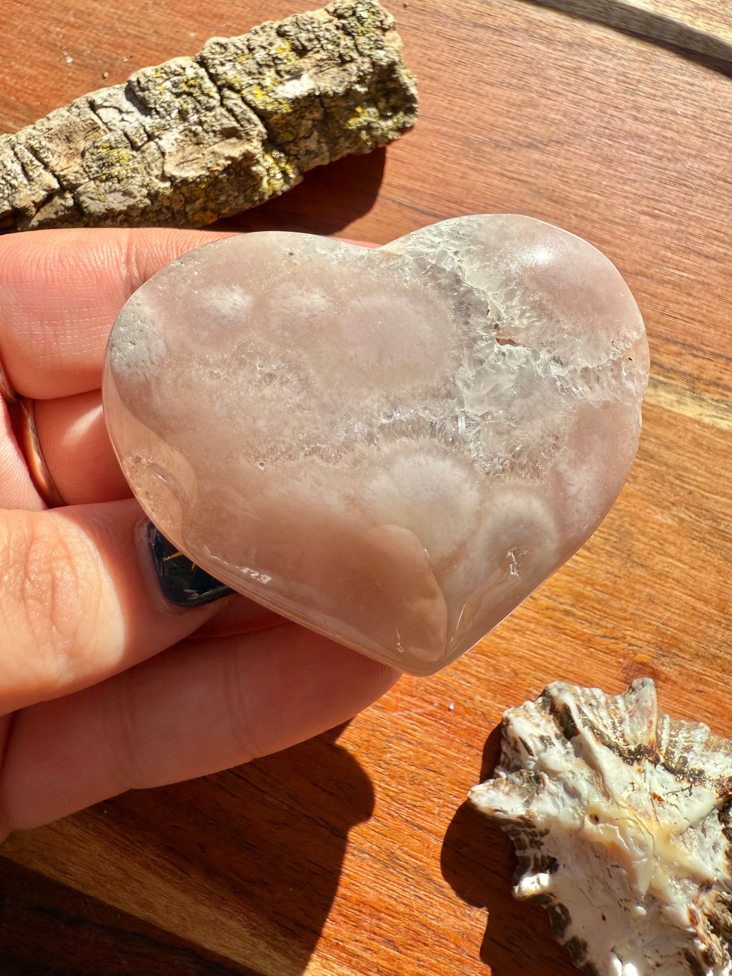 PINK AMETHYST + FLOWER AGATE HEART
