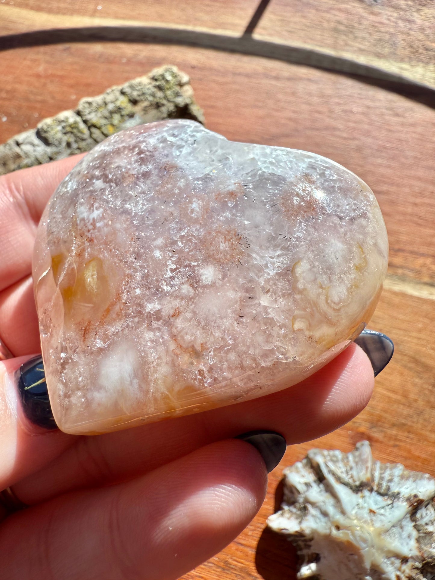 PINK AMETHYST + FLOWER AGATE HEART