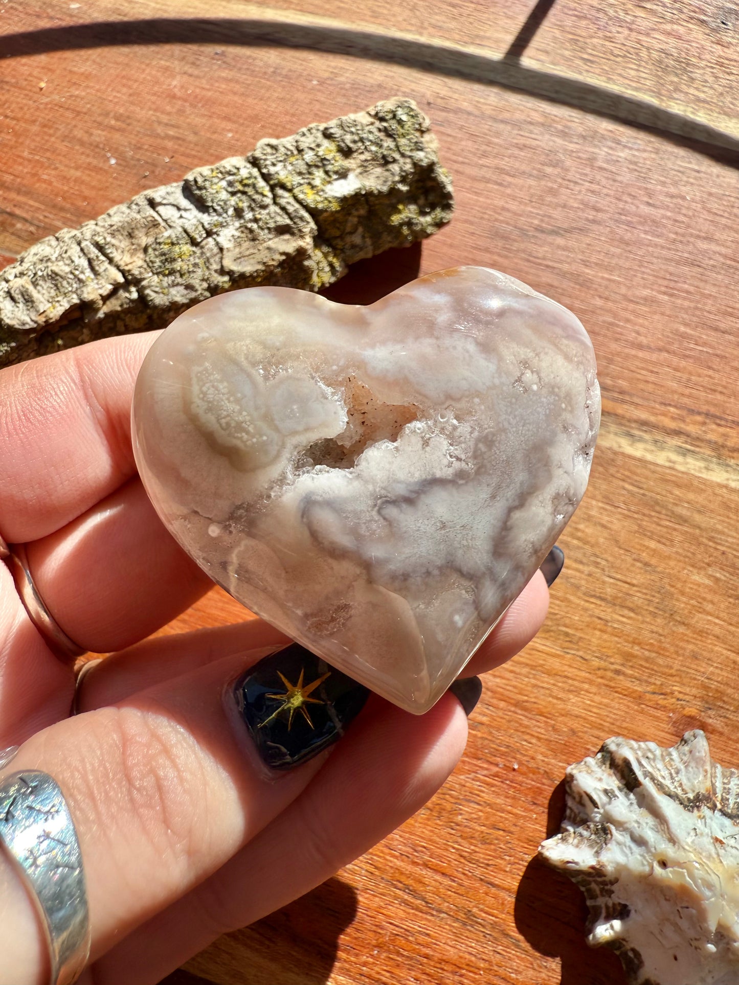 PINK AMETHYST + FLOWER AGATE HEART