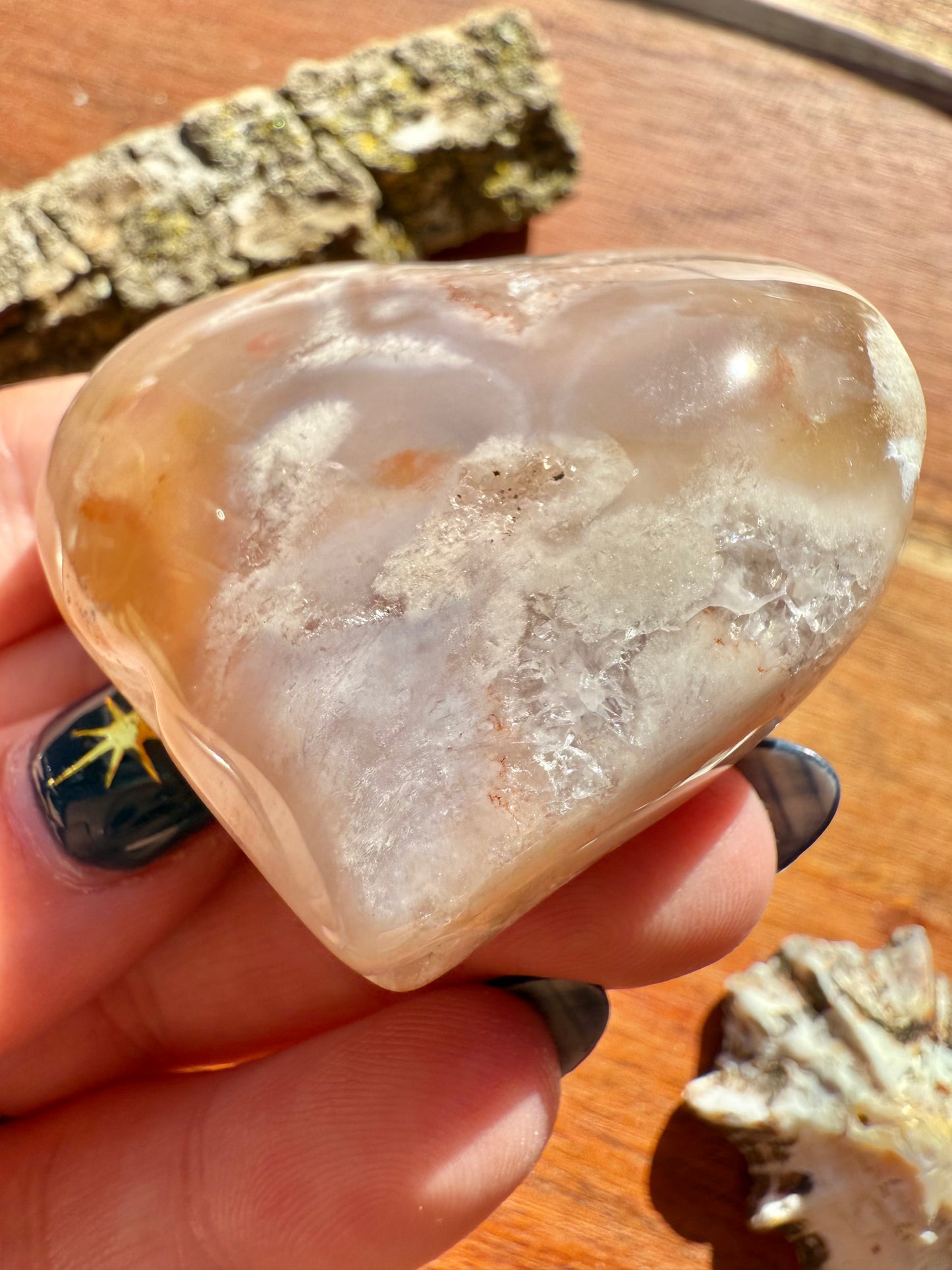 PINK AMETHYST + FLOWER AGATE HEART