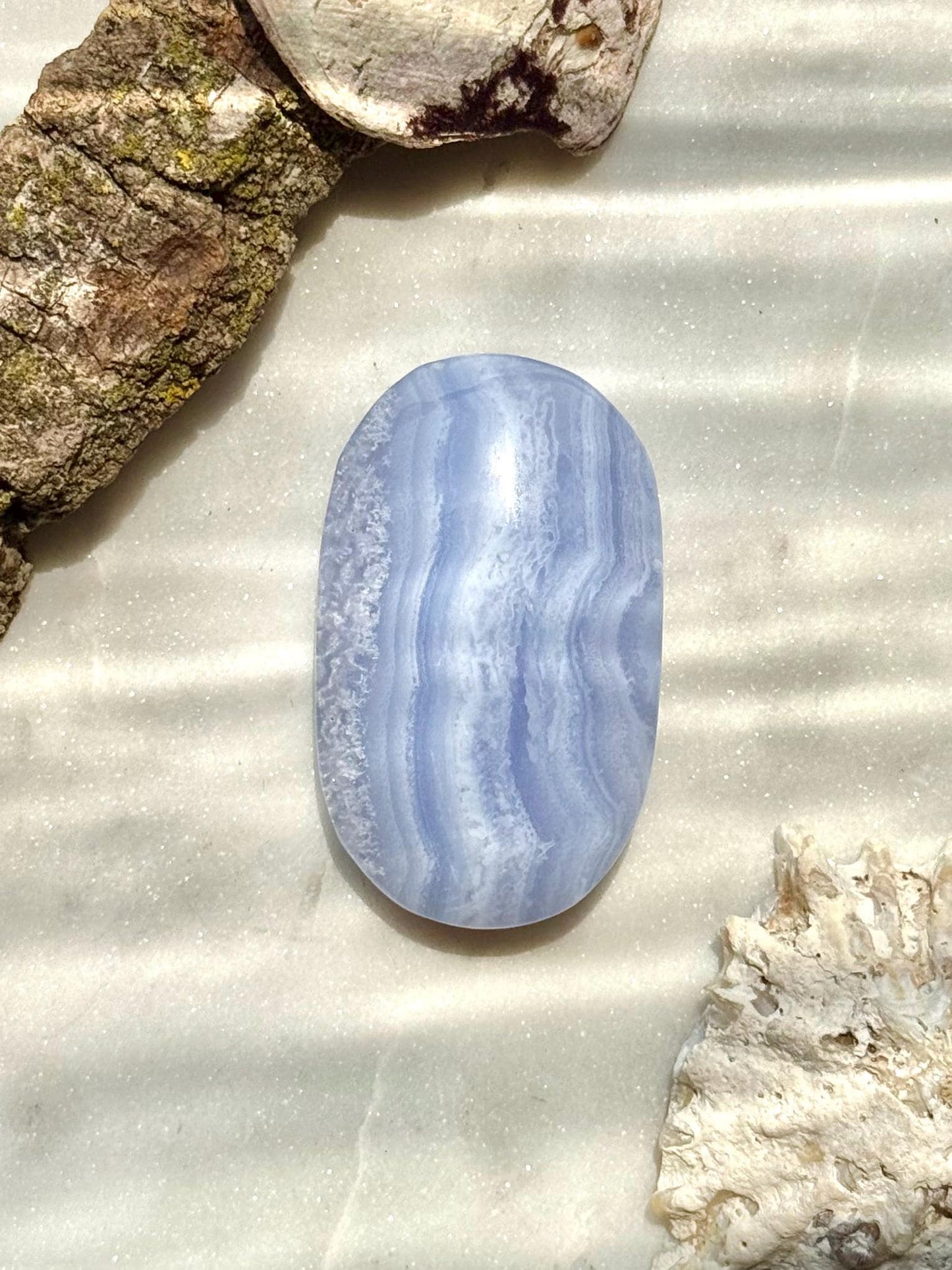 Blue Lace Agate Palm Stone | Blue Lace Agate | Gift for Crystal Lover | Calming Crystal | Crystal for Anxiety | Blue Crystal