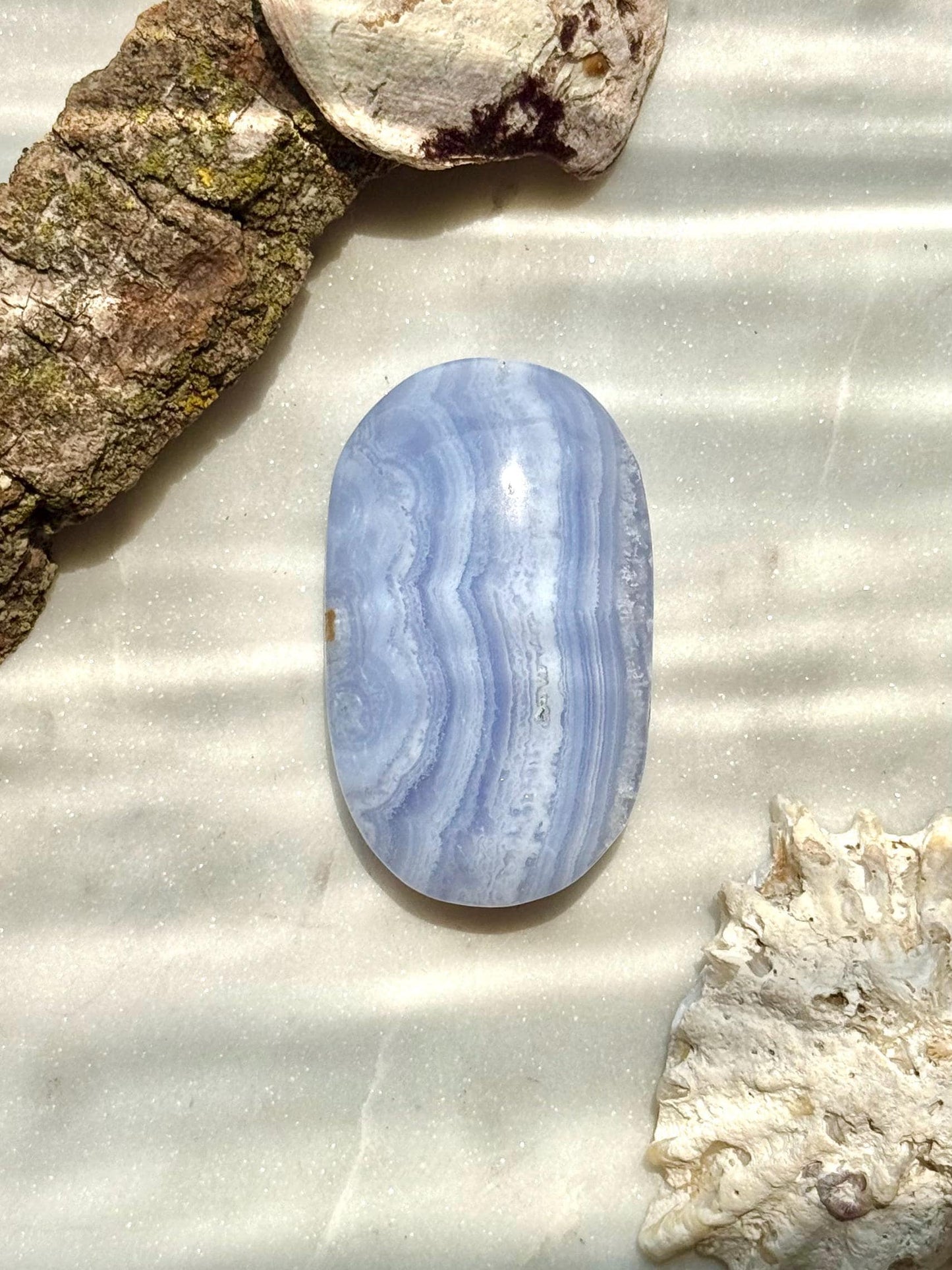 Blue Lace Agate Palm Stone | Blue Lace Agate | Gift for Crystal Lover | Calming Crystal | Crystal for Anxiety | Blue Crystal