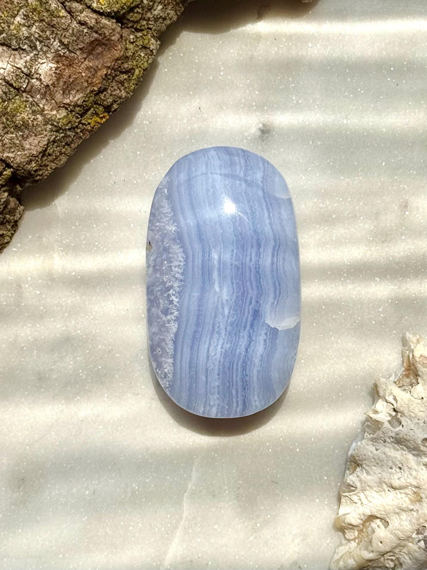 Blue Lace Agate Palm Stone | Blue Lace Agate | Gift for Crystal Lover | Calming Crystal | Crystal for Anxiety | Blue Crystal