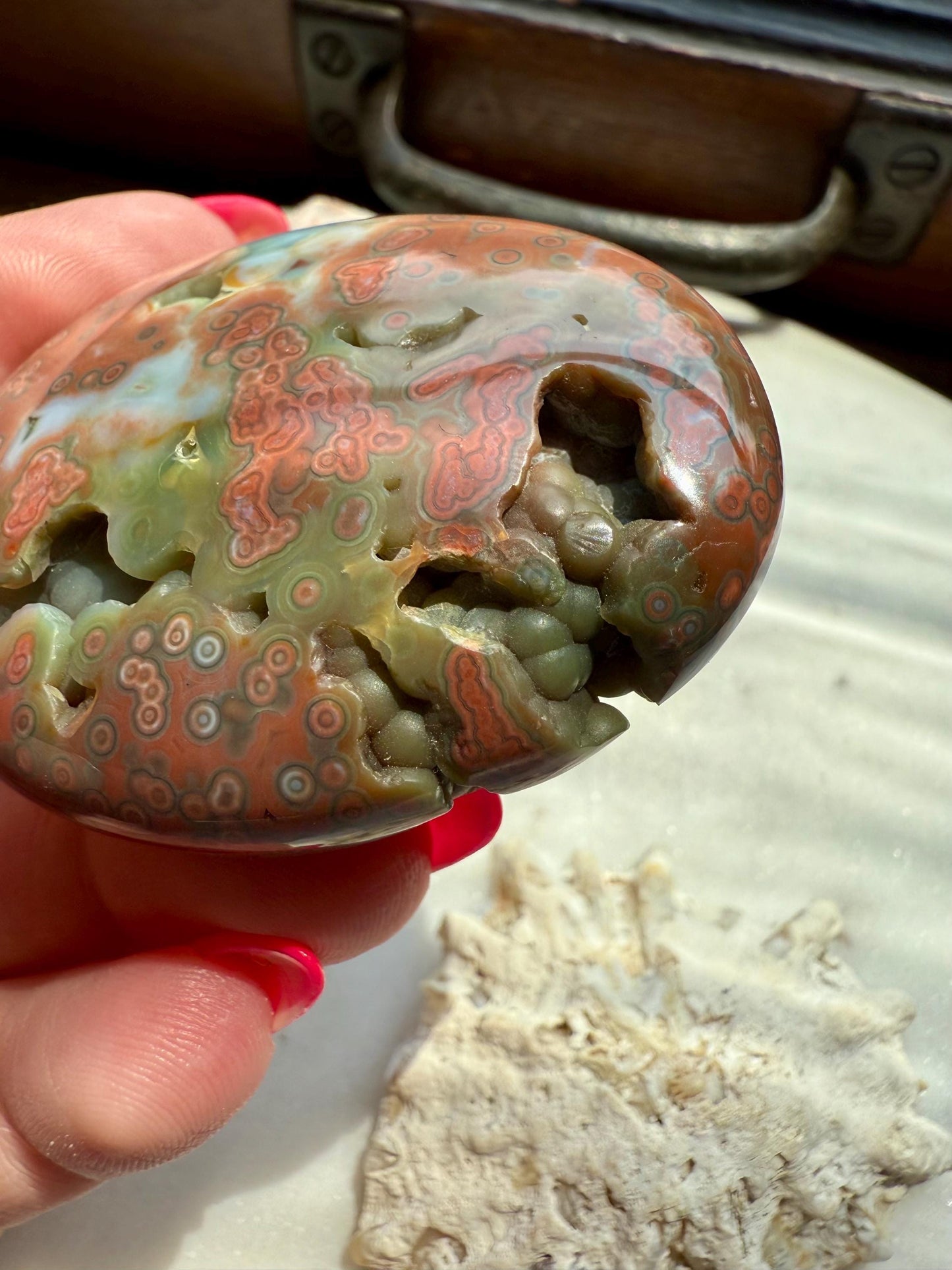 Ocean Jasper Palm Stone with Druzy | Ocean Jasper | Gift for Crystal Lover | Calming Crystal | JoyfulCrystal | Rare Crystal | Unique Crystal