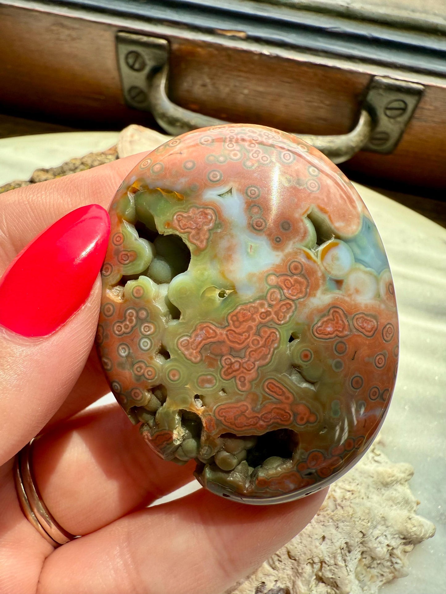 Ocean Jasper Palm Stone with Druzy | Ocean Jasper | Gift for Crystal Lover | Calming Crystal | JoyfulCrystal | Rare Crystal | Unique Crystal