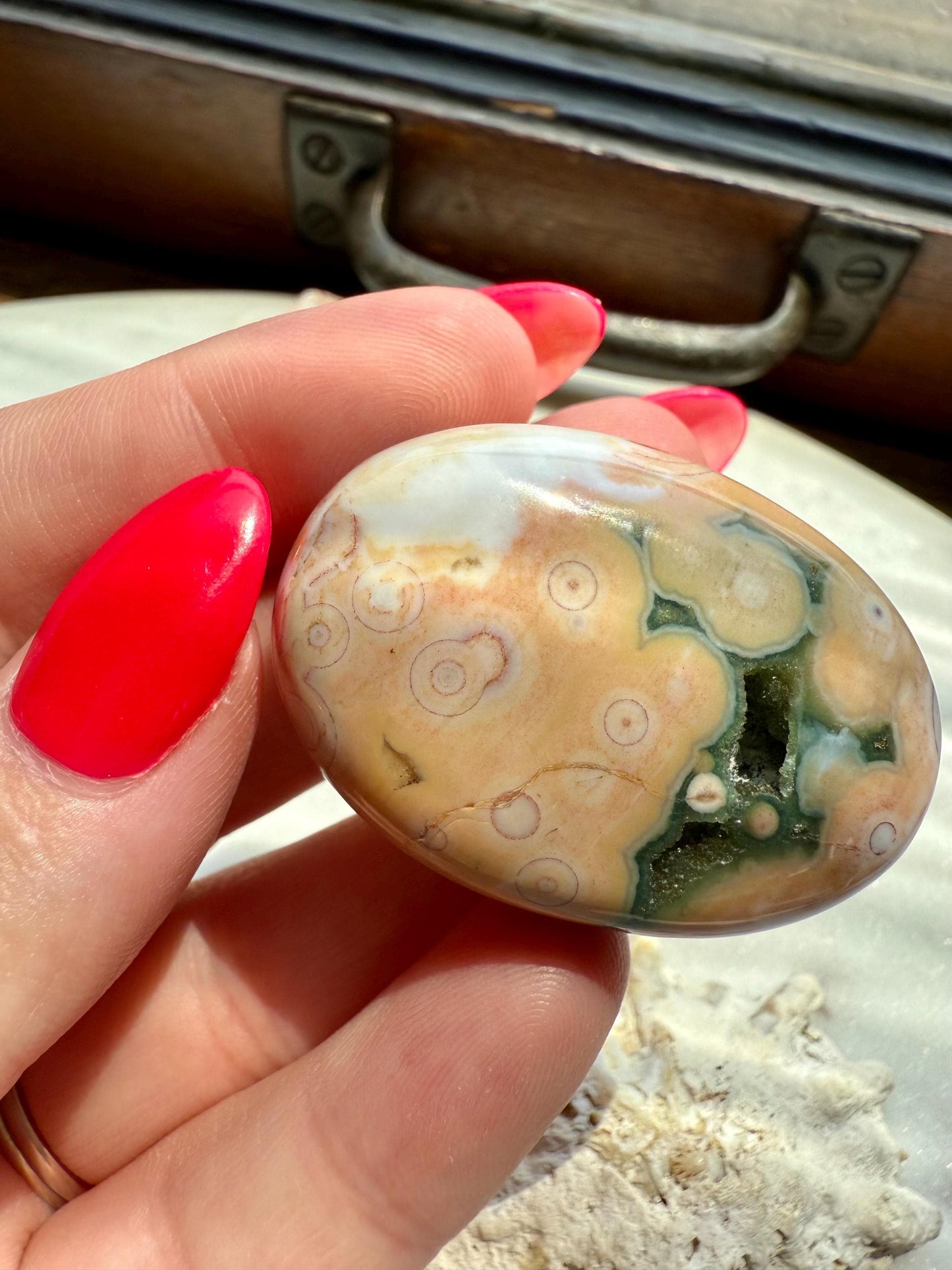 Ocean Jasper Palm Stone with Druzy | Ocean Jasper | Gift for Crystal Lover | Calming Crystal | JoyfulCrystal | Rare Crystal | Unique Crystal