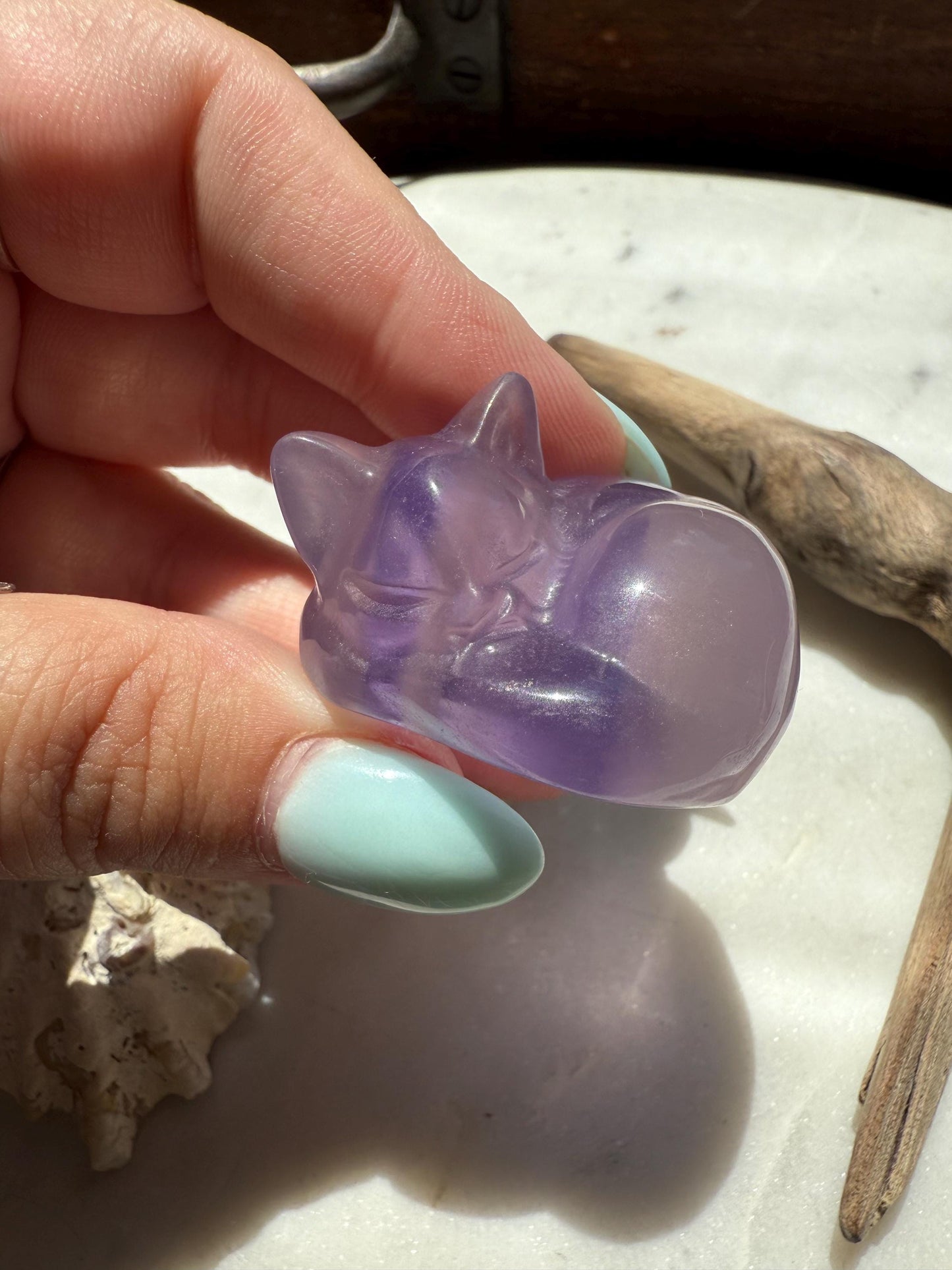 Purple Fluorite Sleeping Cat | Cat Crystal Carving | Kitty Crystal Carving | Gift for Cat Lover | Cat Lover Gift | Fluorite Carving
