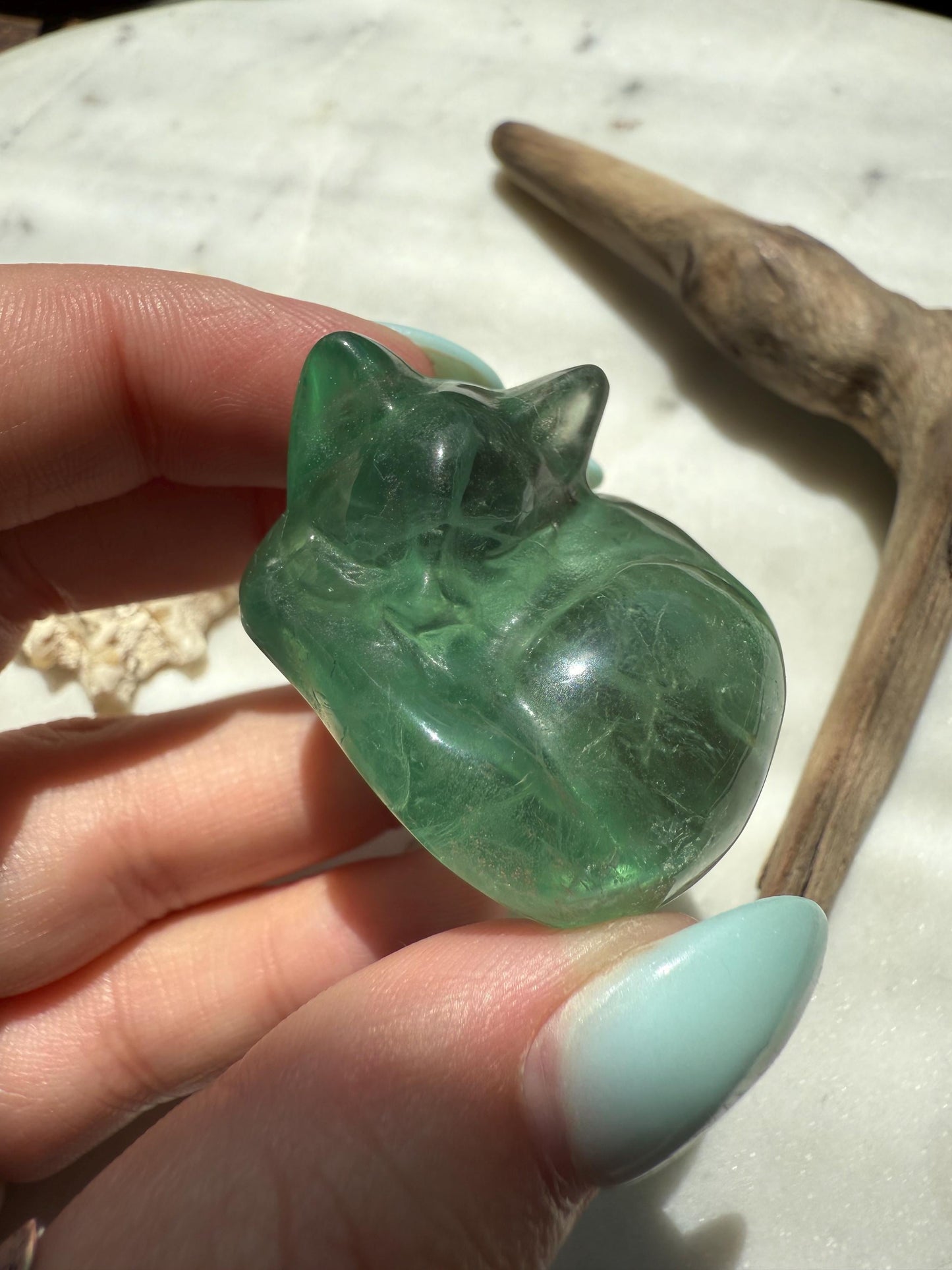 Green Fluorite Sleeping Cat | Cat Crystal Carving | Kitty Crystal Carving | Gift for Cat Lover | Cat Lover Gift | Fluorite Carving