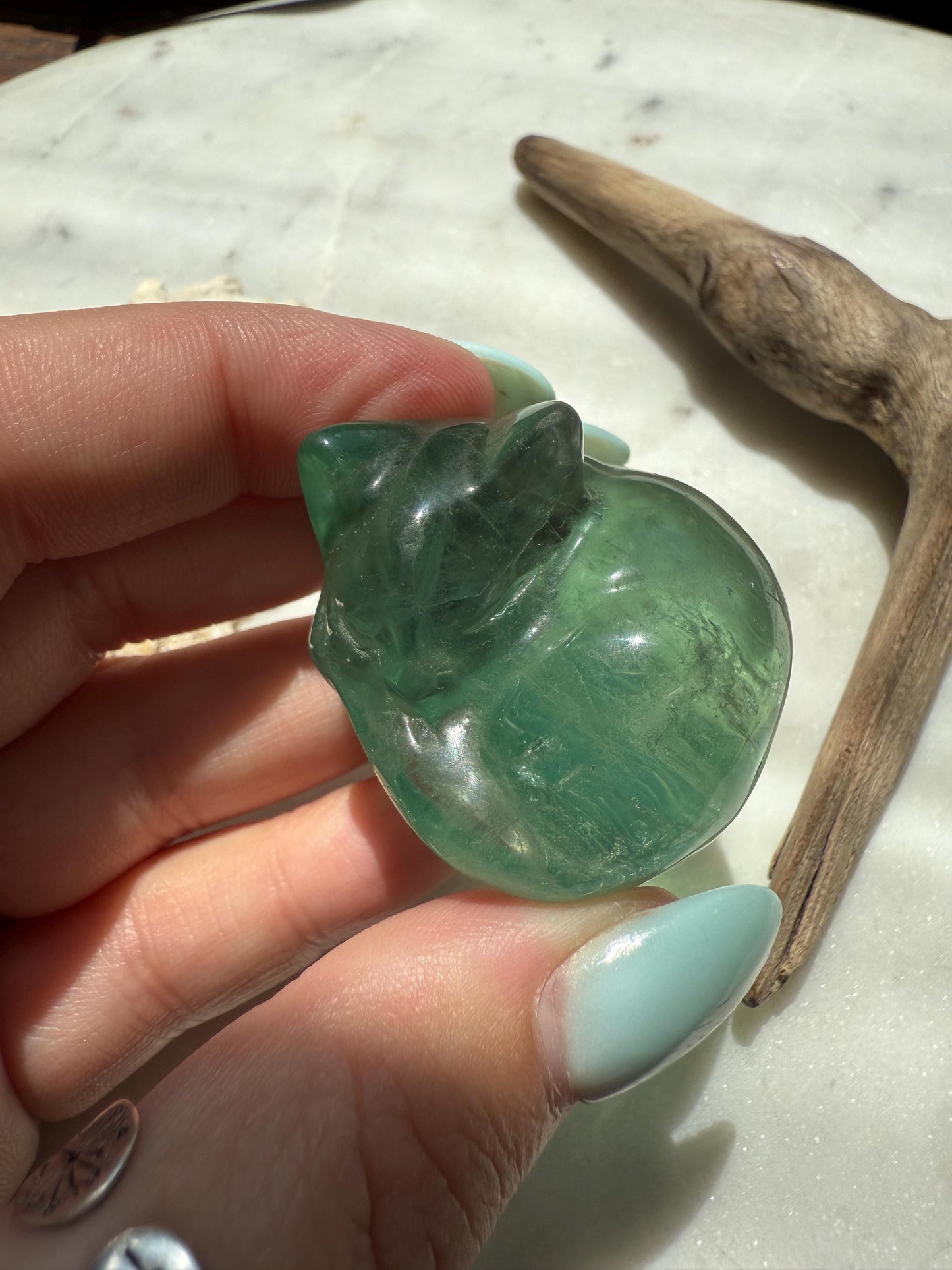 Green Fluorite Sleeping Cat | Cat Crystal Carving | Kitty Crystal Carving | Gift for Cat Lover | Cat Lover Gift | Fluorite Carving