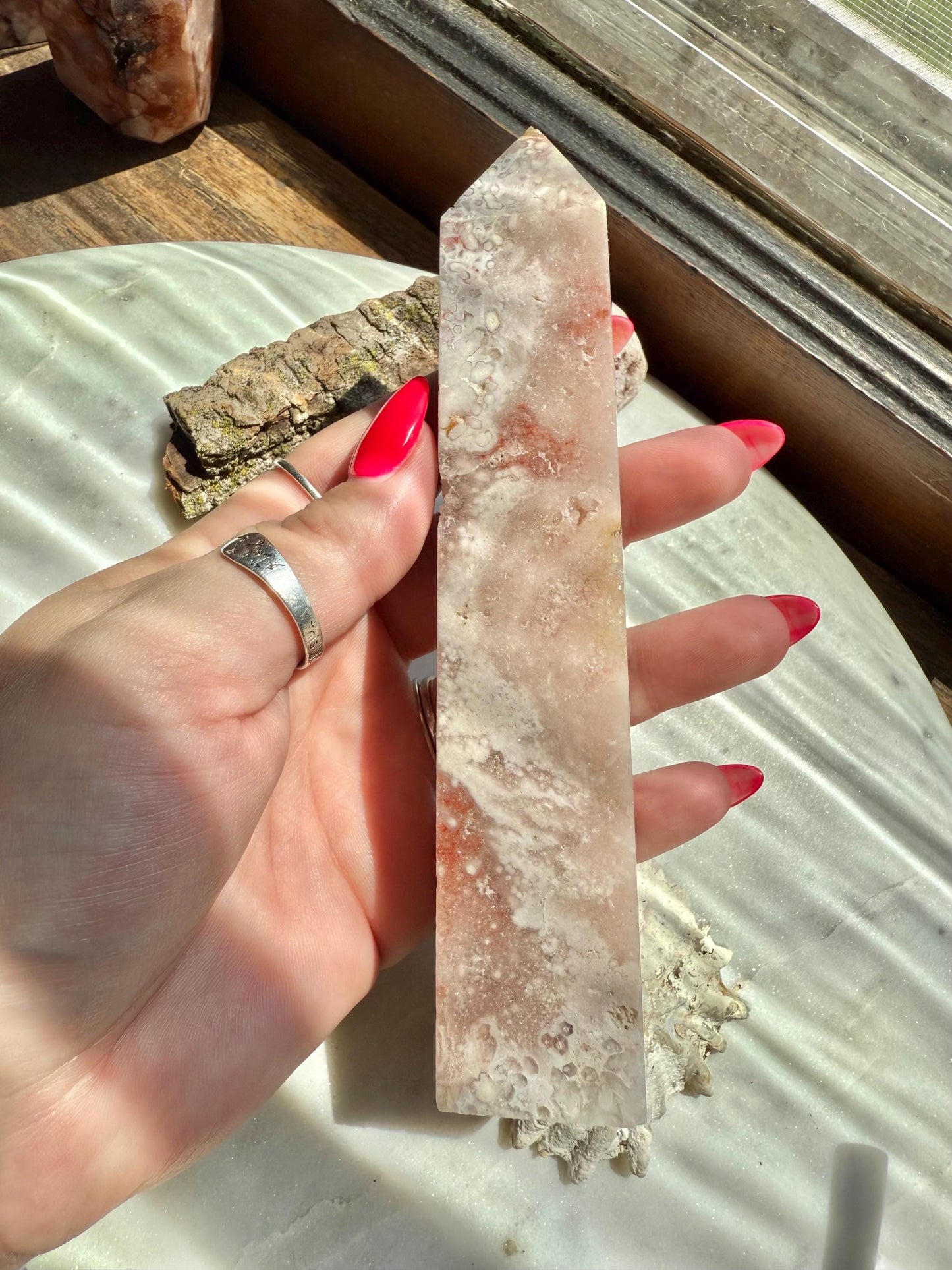 Pink Amethyst and Flower Agate Tower | Pink Amethyst | Flower Agate | Gift for Crystal Lover | Unique Crystal | Combo Crystal | Pink Crystal