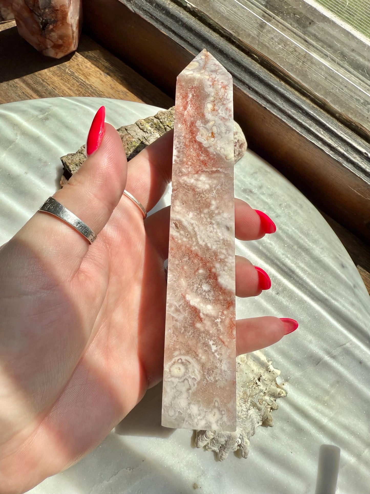 Pink Amethyst and Flower Agate Tower | Pink Amethyst | Flower Agate | Gift for Crystal Lover | Unique Crystal | Combo Crystal | Pink Crystal