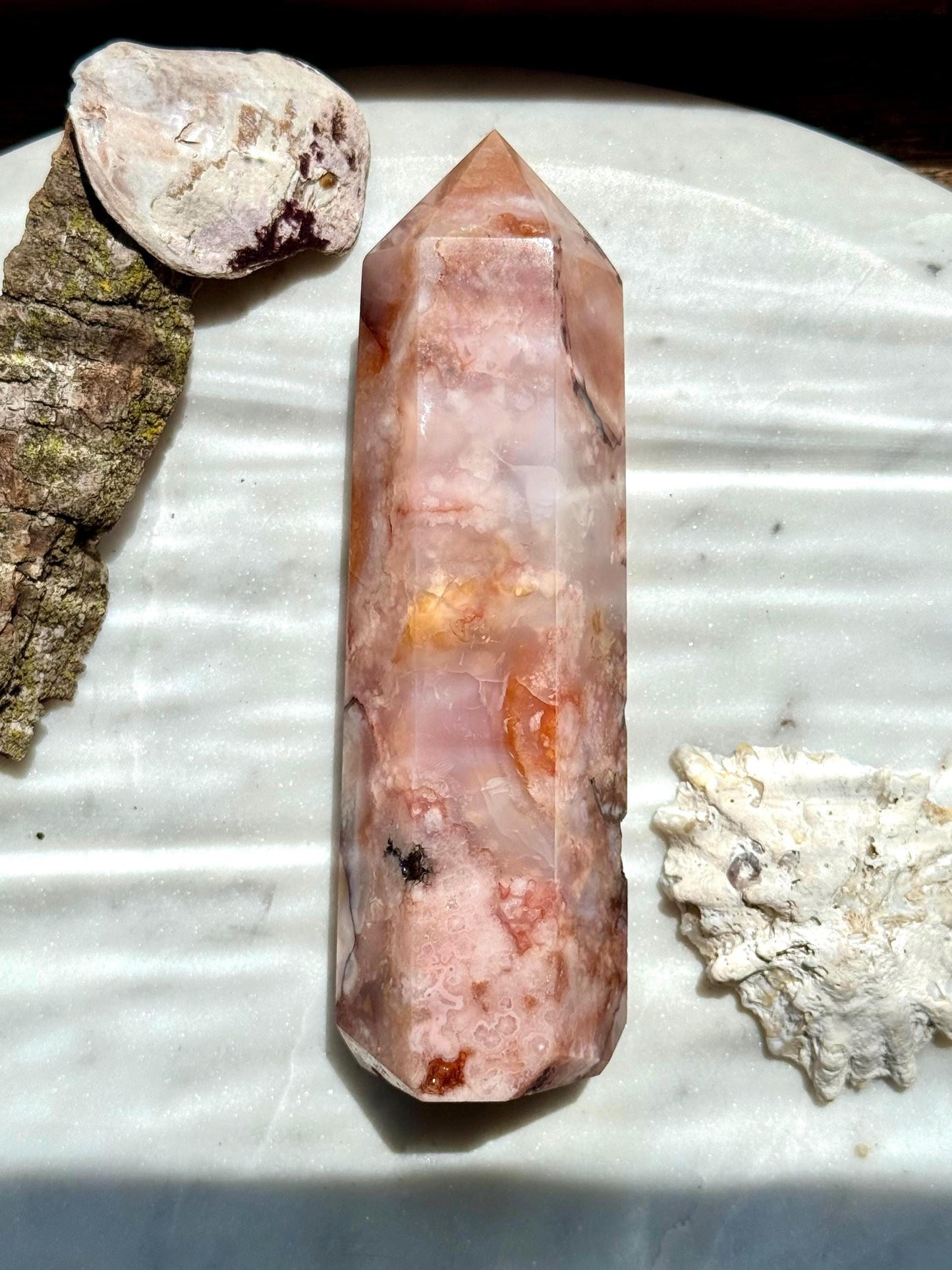 Carnelian and Flower Agate Tower | Carnelian | Flower Agate | Gift for Crystal Lover | Unique Crystal | Combo Crystal