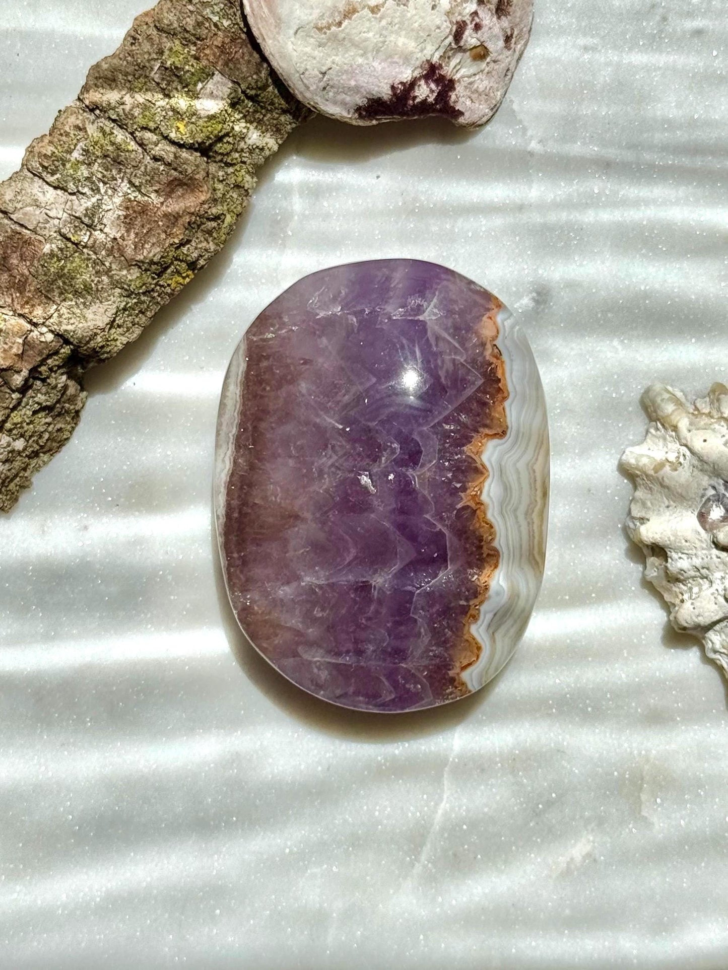 Amethyst and Crazy Lace Agate Palm Stone | Amethyst | Crazy Lace Agate | Gift for Crystal Lover | Calming Crystal | | Unique Crystal