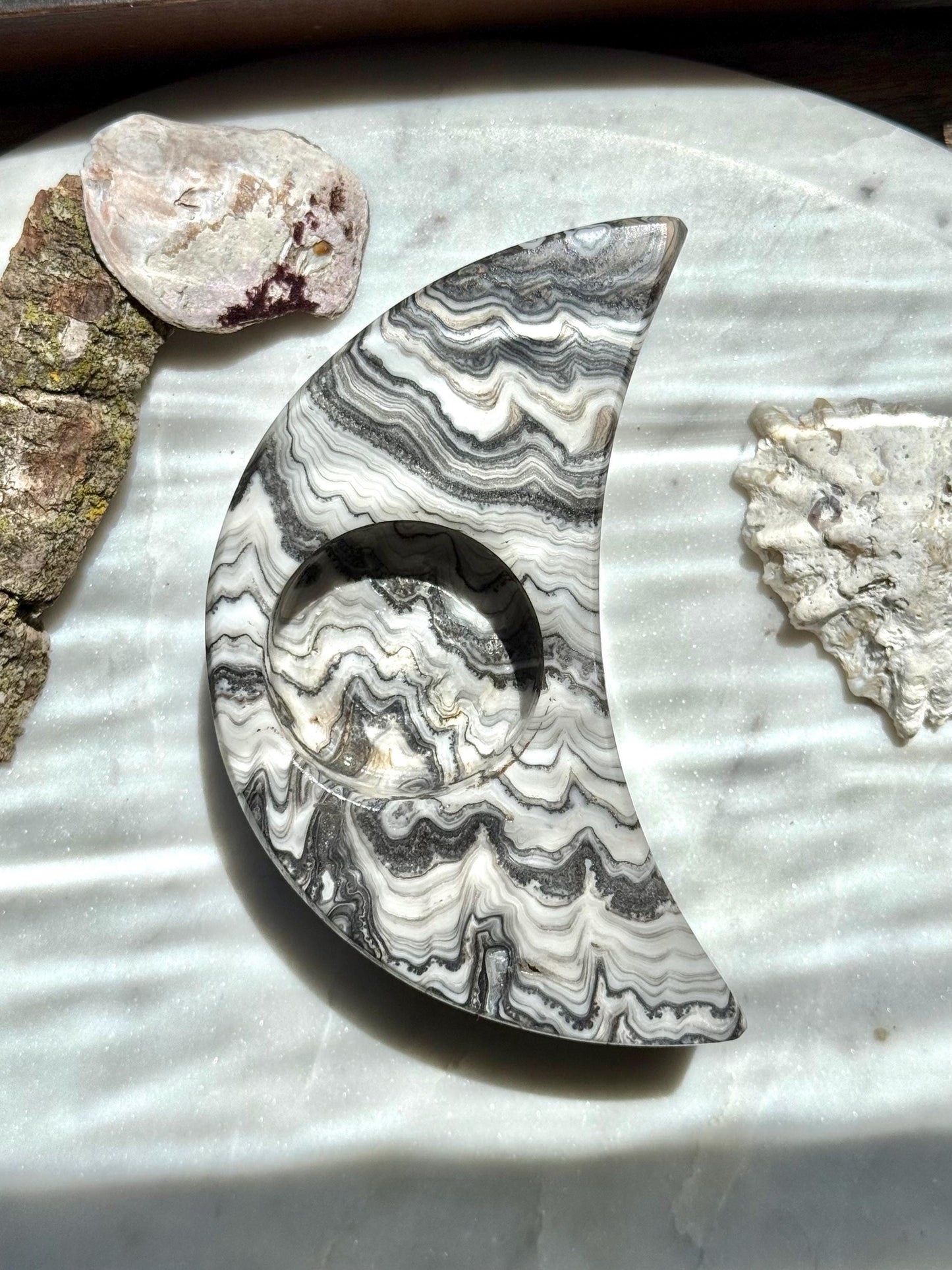 Banded Onyx Crescent Moon Candle Holder | Gift for Crystal Lover | Unique Crystal Gift | Crystal Home Decor | Spooky Season Decor