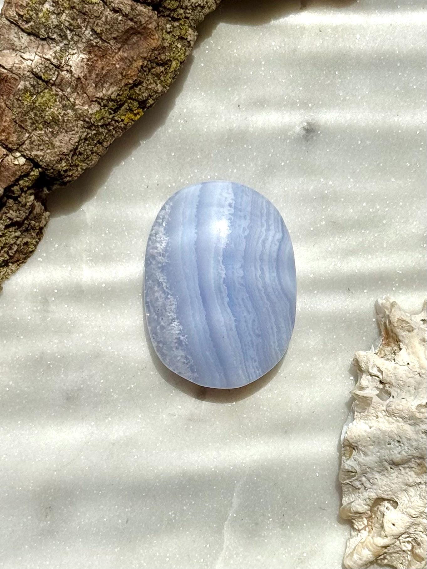 Blue Lace Agate Palm Stone | Blue Lace Agate | Gift for Crystal Lover | Calming Crystal | Crystal for Anxiety | Blue Crystal