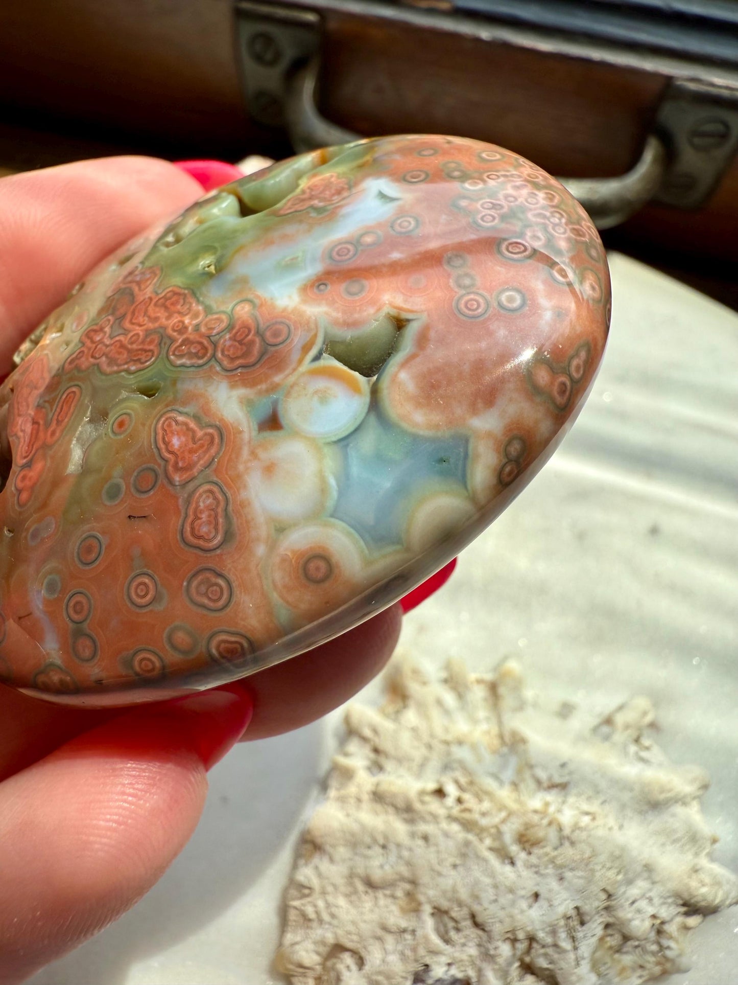 Ocean Jasper Palm Stone with Druzy | Ocean Jasper | Gift for Crystal Lover | Calming Crystal | JoyfulCrystal | Rare Crystal | Unique Crystal