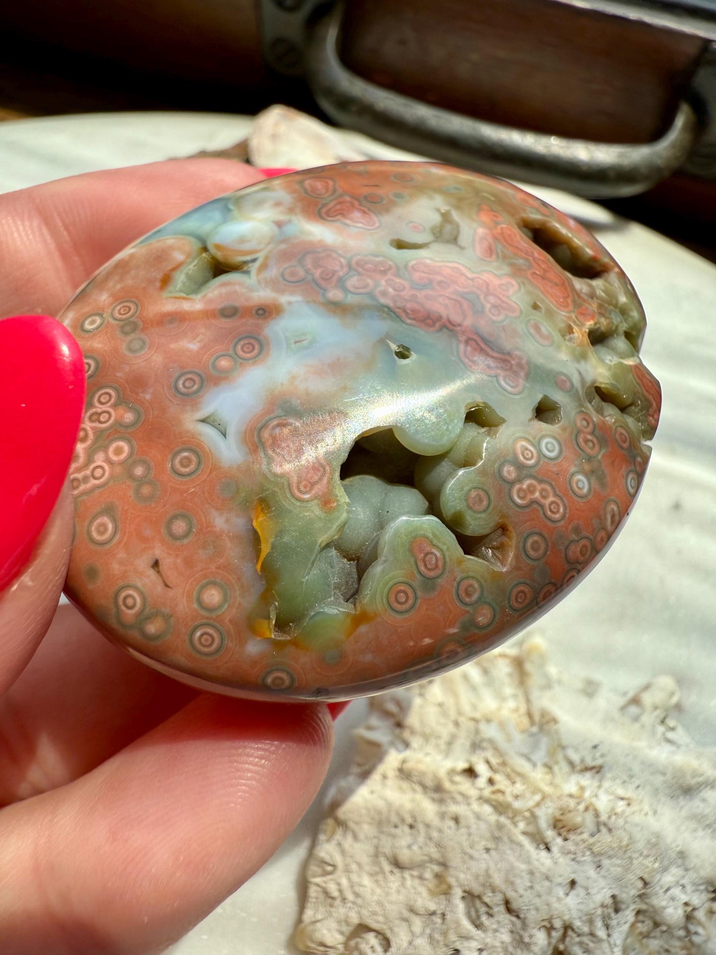 Ocean Jasper Palm Stone with Druzy | Ocean Jasper | Gift for Crystal Lover | Calming Crystal | JoyfulCrystal | Rare Crystal | Unique Crystal