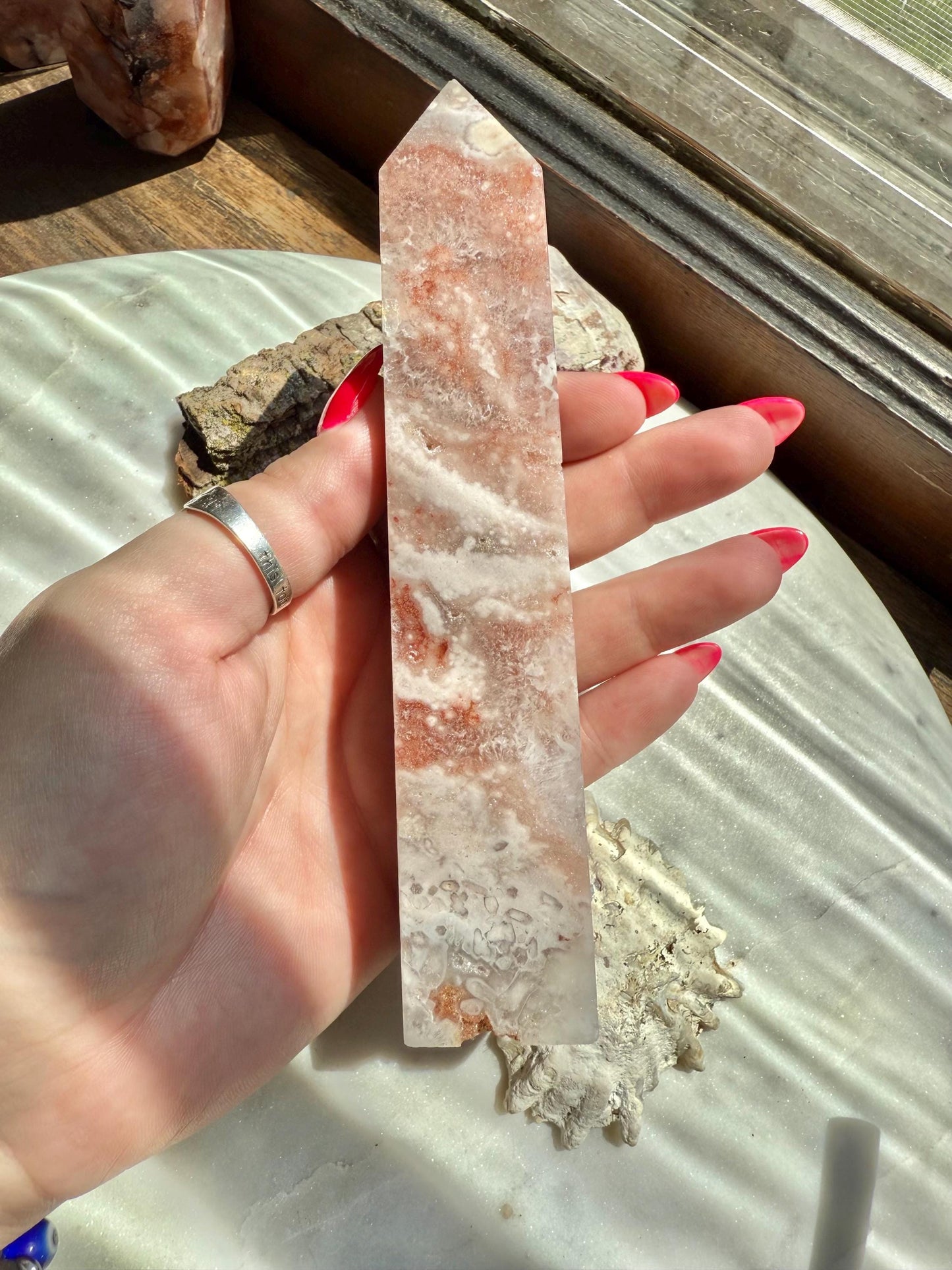 Pink Amethyst and Flower Agate Tower | Pink Amethyst | Flower Agate | Gift for Crystal Lover | Unique Crystal | Combo Crystal | Pink Crystal