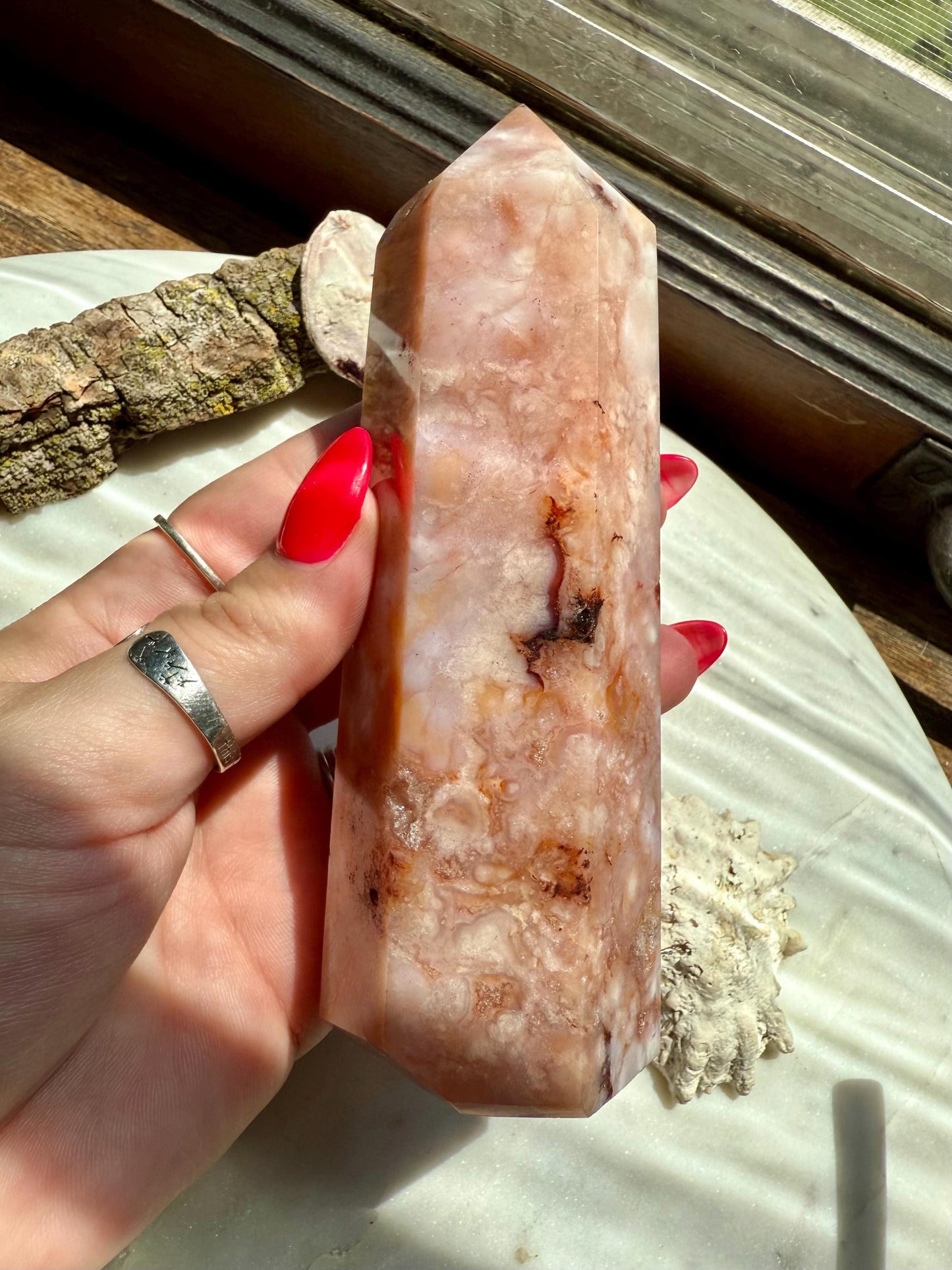 Carnelian and Flower Agate Tower | Carnelian | Flower Agate | Gift for Crystal Lover | Unique Crystal | Combo Crystal