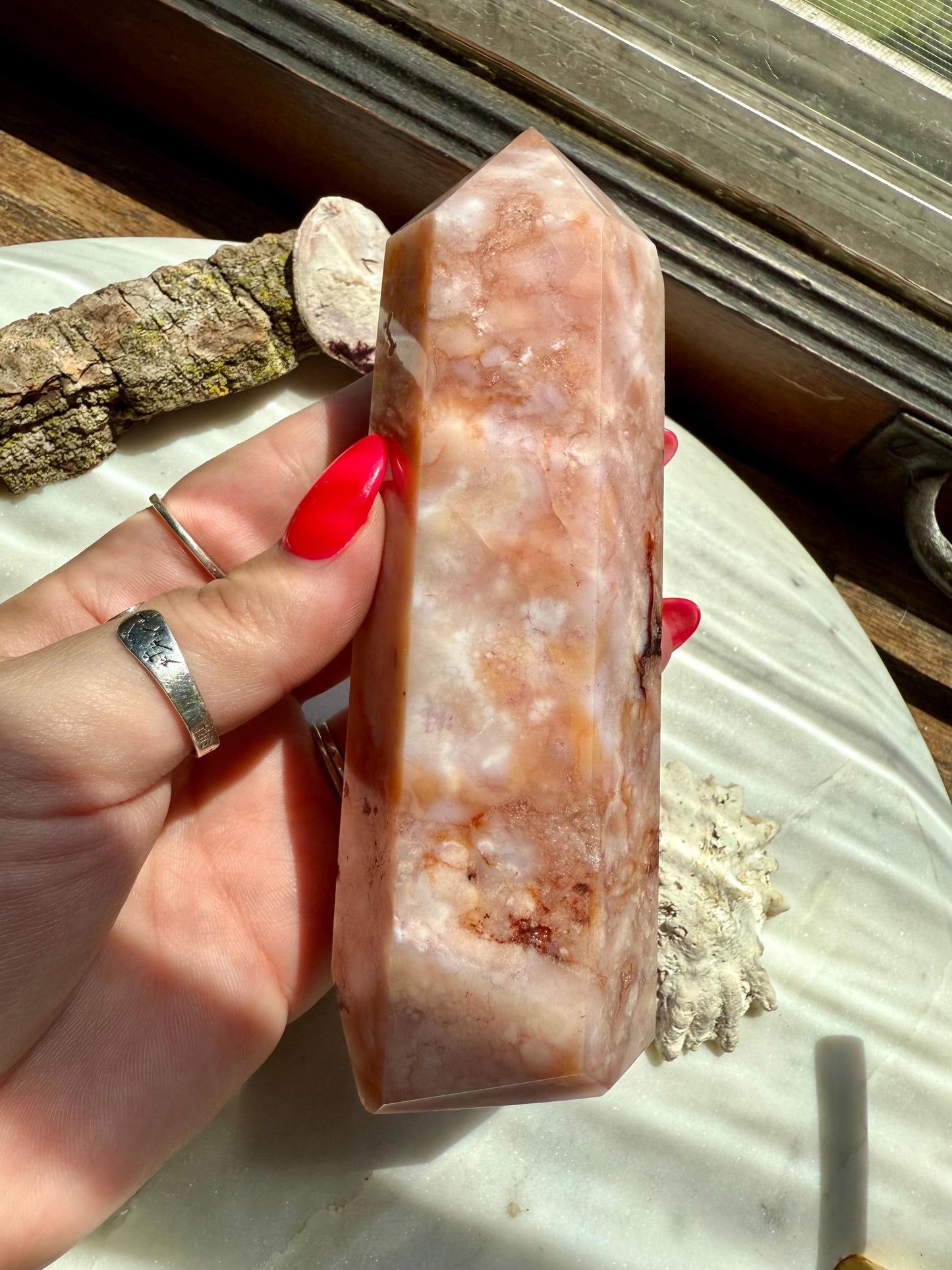 Carnelian and Flower Agate Tower | Carnelian | Flower Agate | Gift for Crystal Lover | Unique Crystal | Combo Crystal