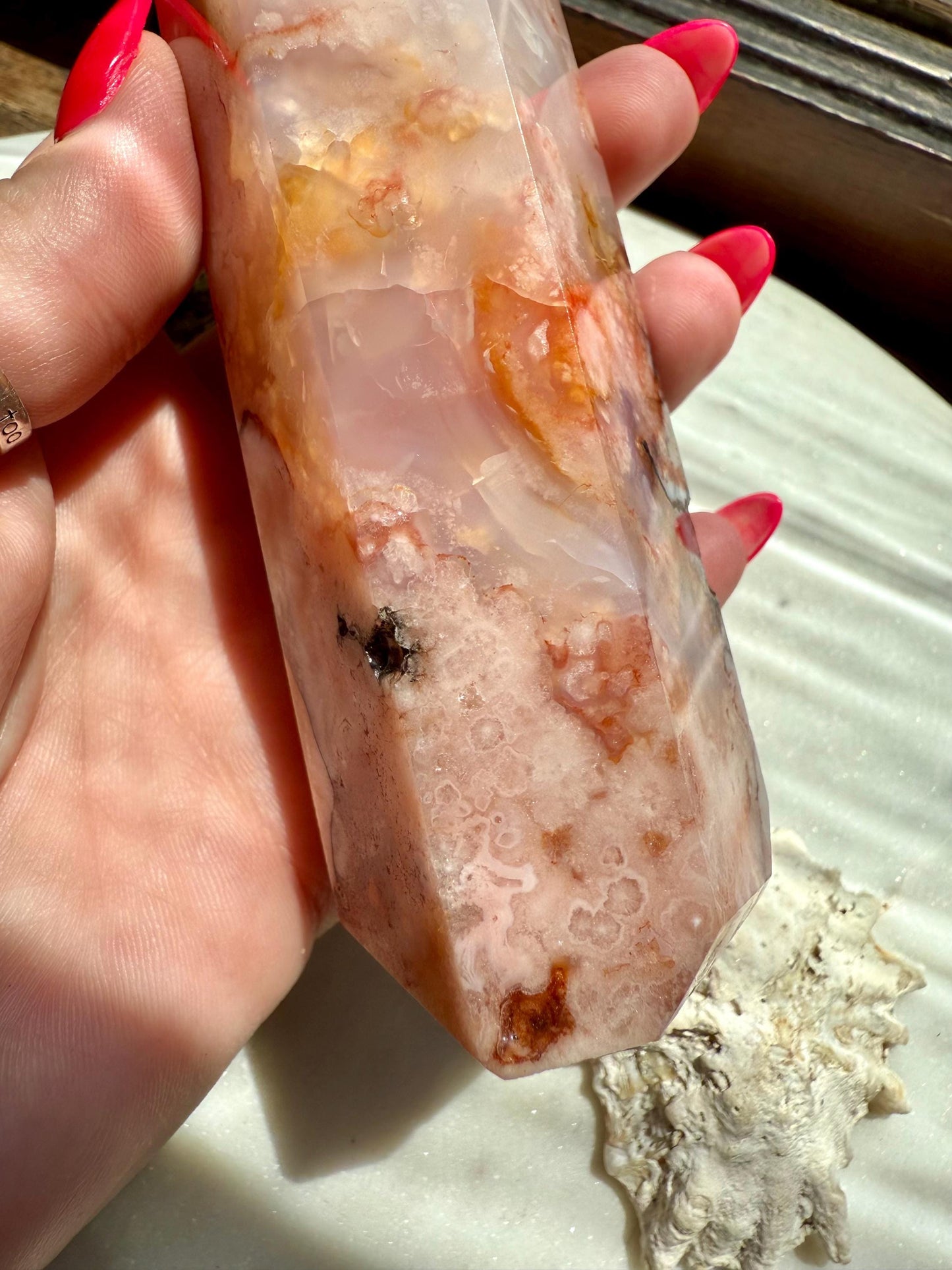 Carnelian and Flower Agate Tower | Carnelian | Flower Agate | Gift for Crystal Lover | Unique Crystal | Combo Crystal