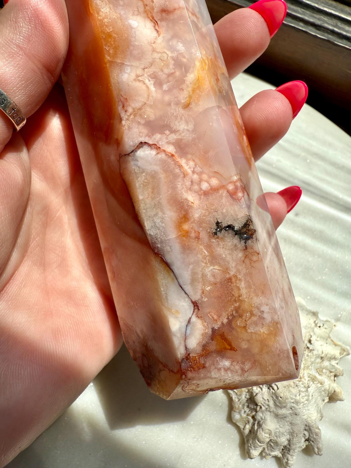 Carnelian and Flower Agate Tower | Carnelian | Flower Agate | Gift for Crystal Lover | Unique Crystal | Combo Crystal