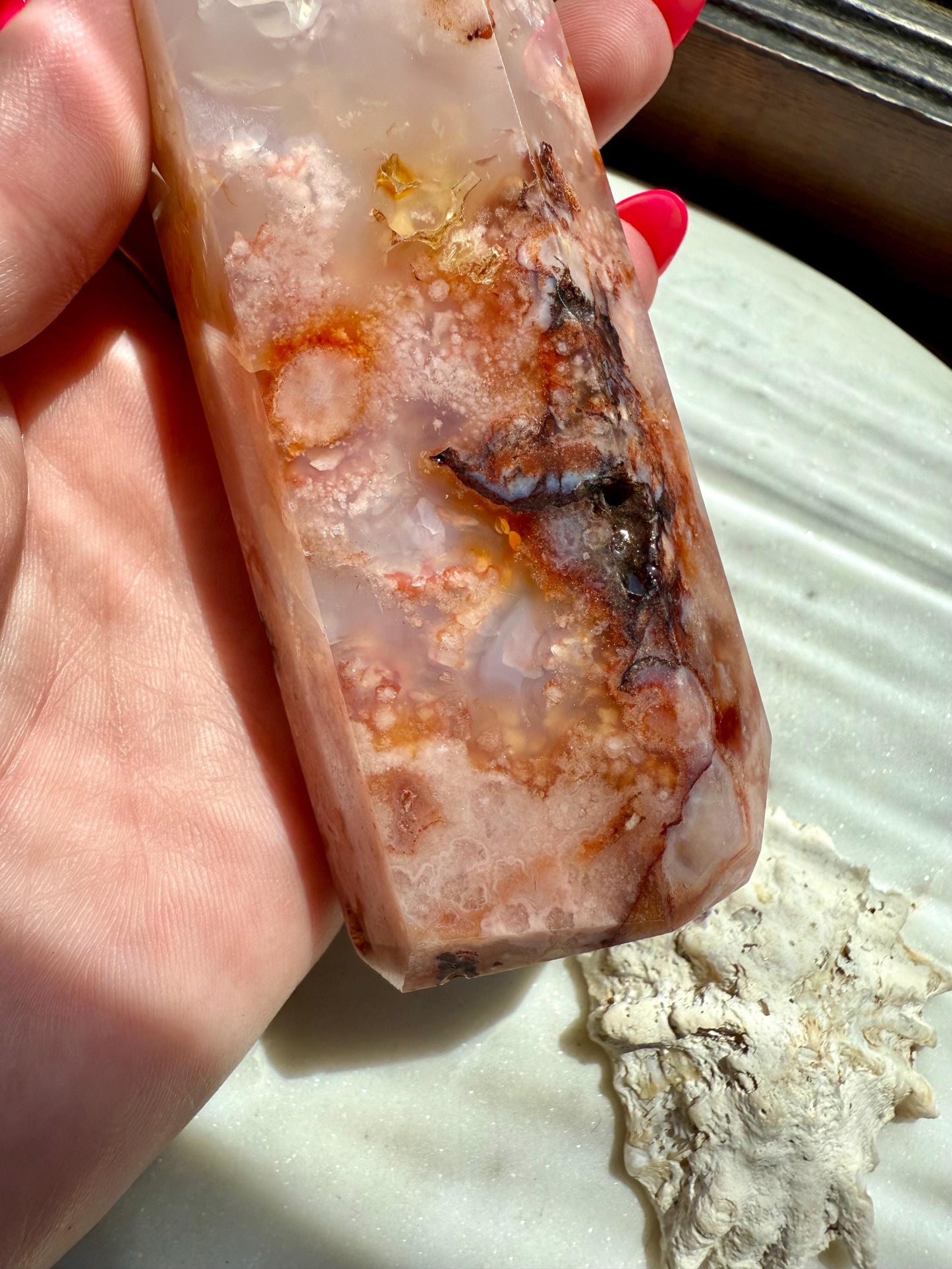 Carnelian and Flower Agate Tower | Carnelian | Flower Agate | Gift for Crystal Lover | Unique Crystal | Combo Crystal