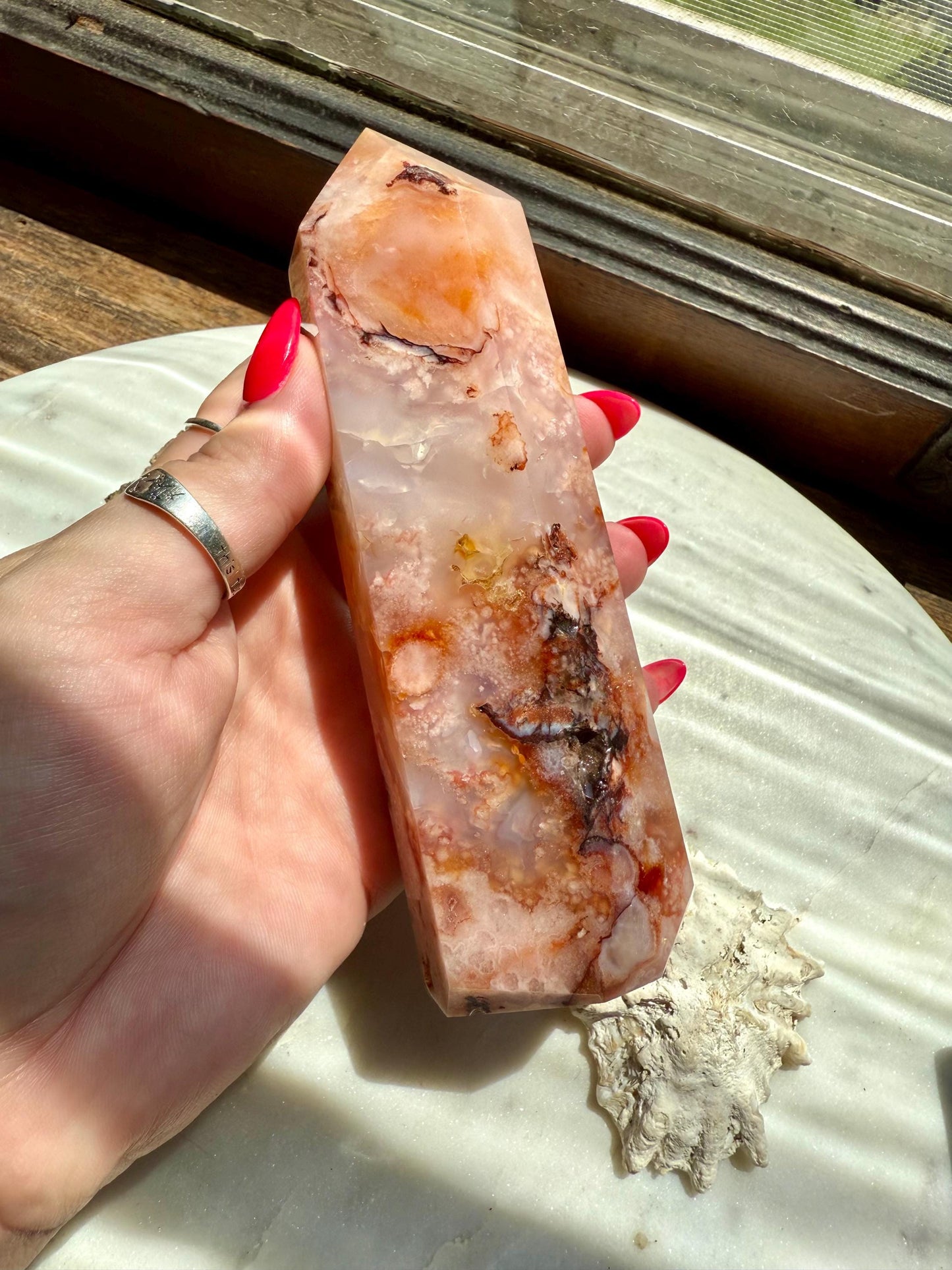 Carnelian and Flower Agate Tower | Carnelian | Flower Agate | Gift for Crystal Lover | Unique Crystal | Combo Crystal
