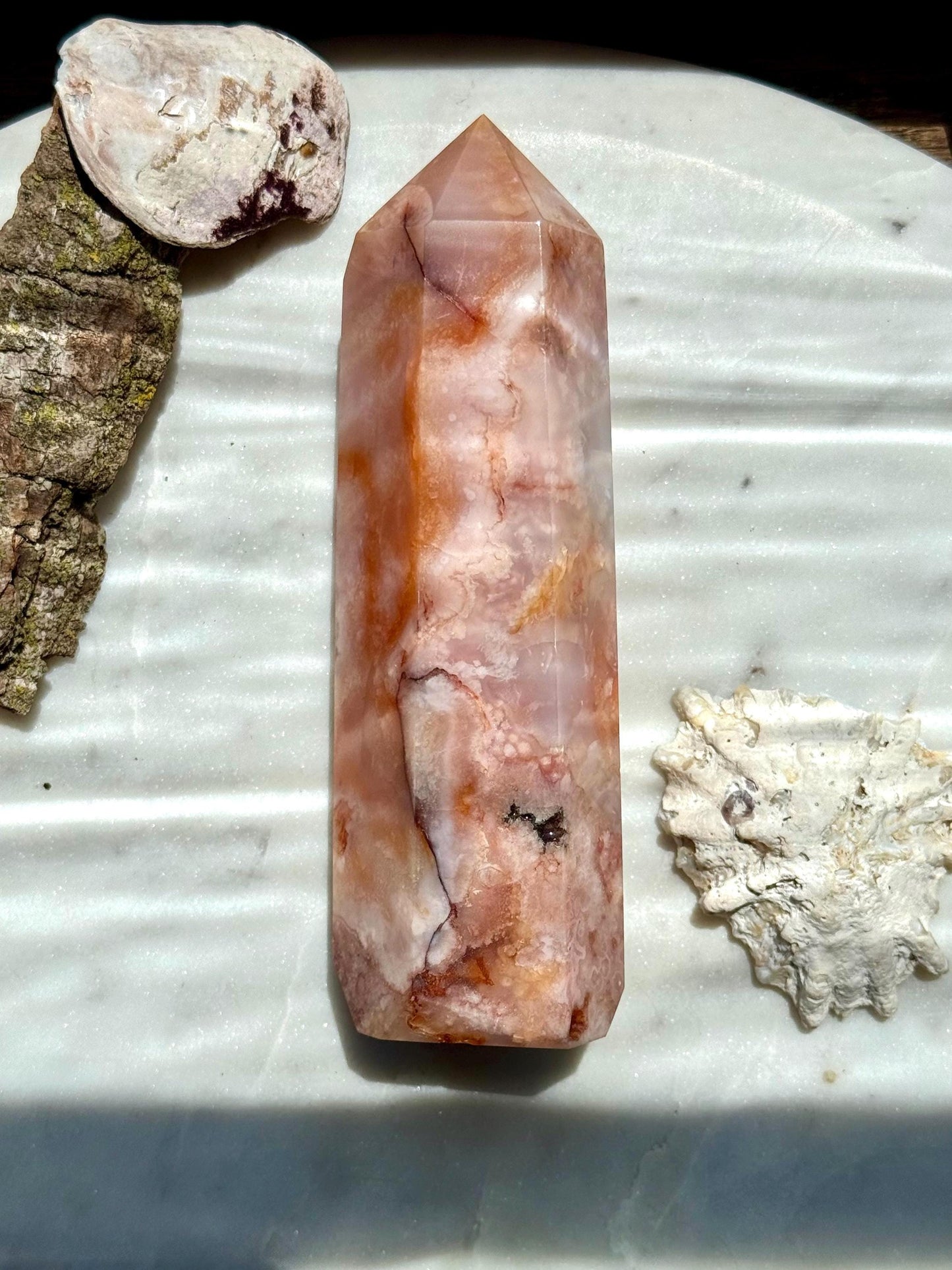 Carnelian and Flower Agate Tower | Carnelian | Flower Agate | Gift for Crystal Lover | Unique Crystal | Combo Crystal
