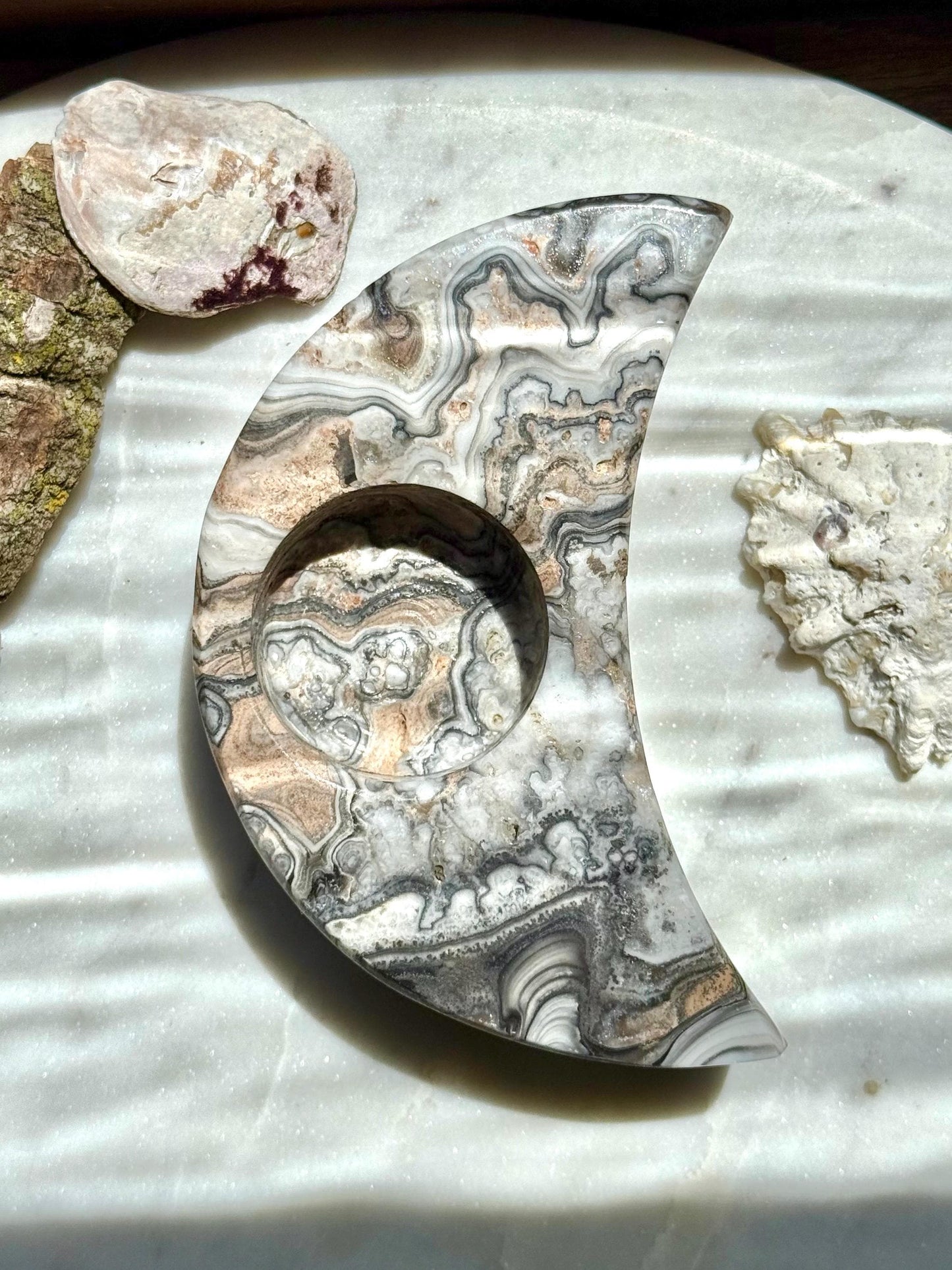 Banded Onyx Crescent Moon Candle Holder | Gift for Crystal Lover | Unique Crystal Gift | Crystal Home Decor | Spooky Season Decor