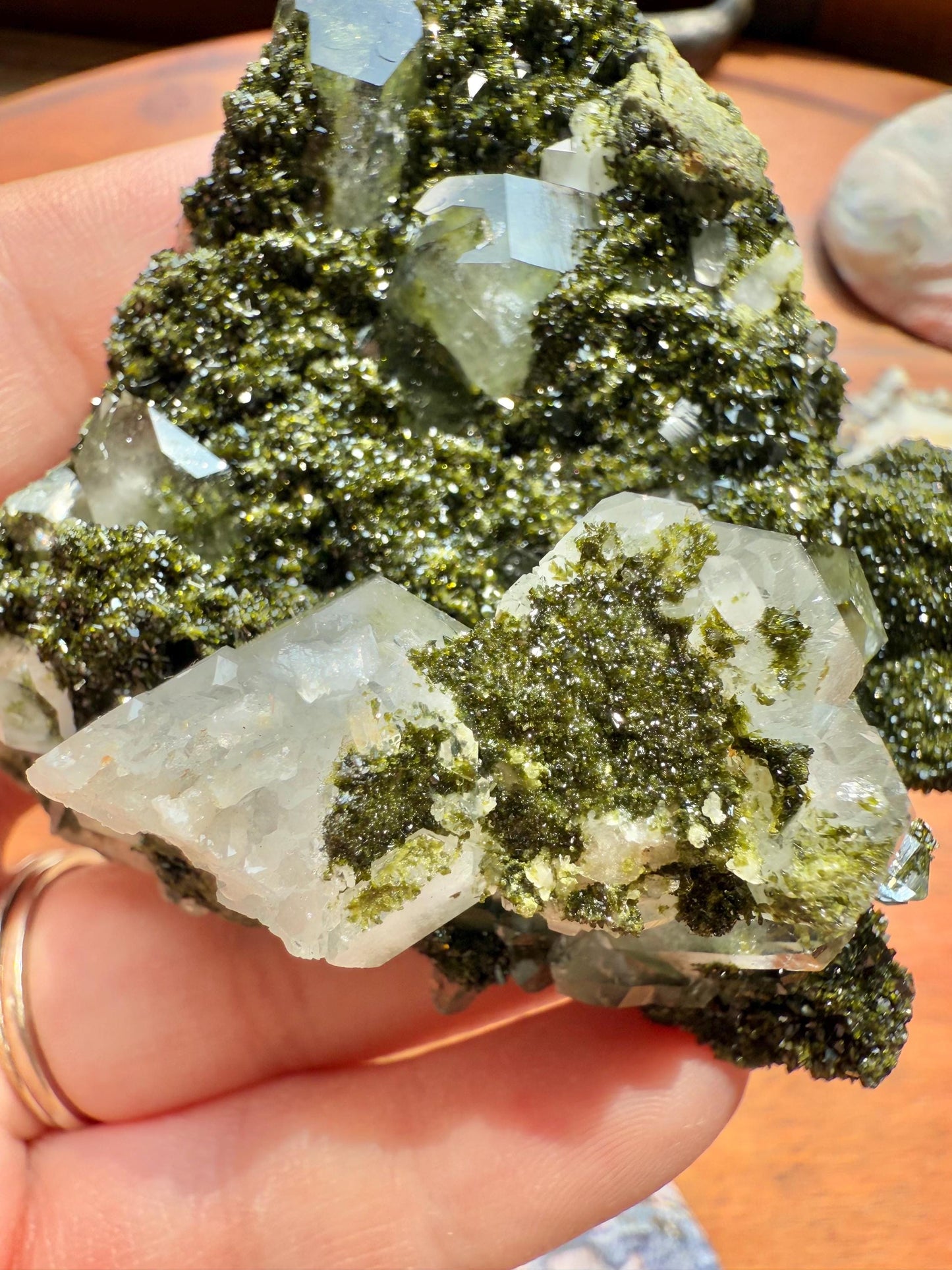 High Quality Epidote and Quartz Free Form || Epidote and Quartz || Forest Fairy Quartz || Raw Crystal || Sparkly Crystal