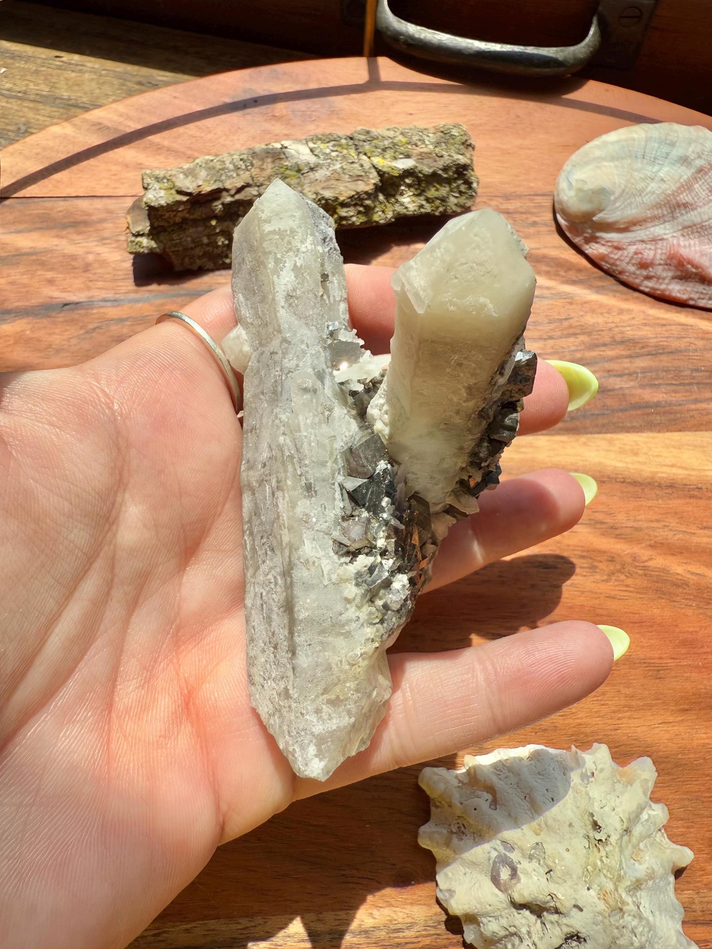 High Quality Calcite Covered Quartz with Pyrite from Mongolia || Calcite || Quartz || Pyrite || Raw Crystal Cluster || Combo Mineral