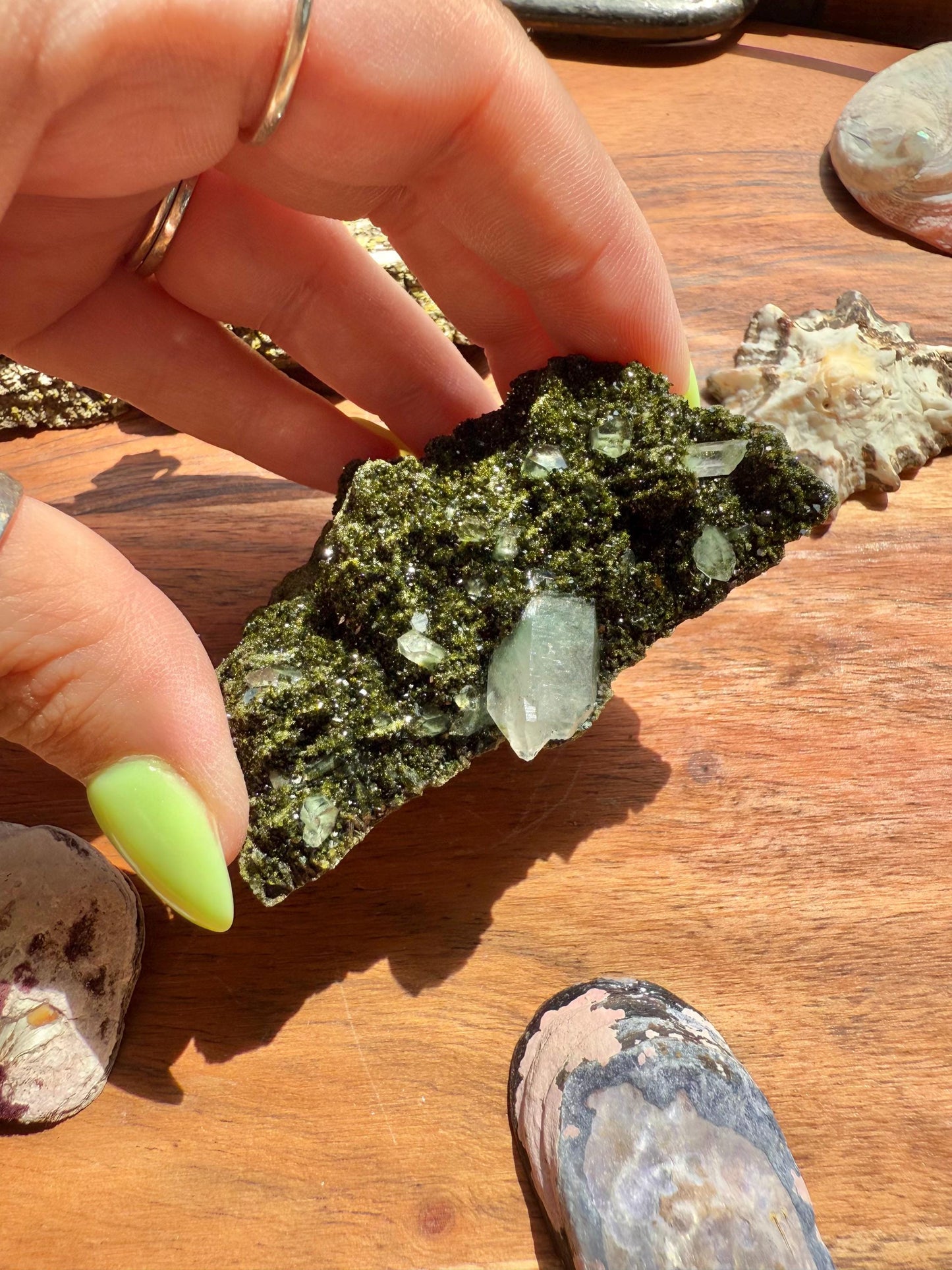 High Quality Epidote and Quartz Free Form || Epidote and Quartz || Forest Fairy Quartz || Raw Crystal || Sparkly Crystal