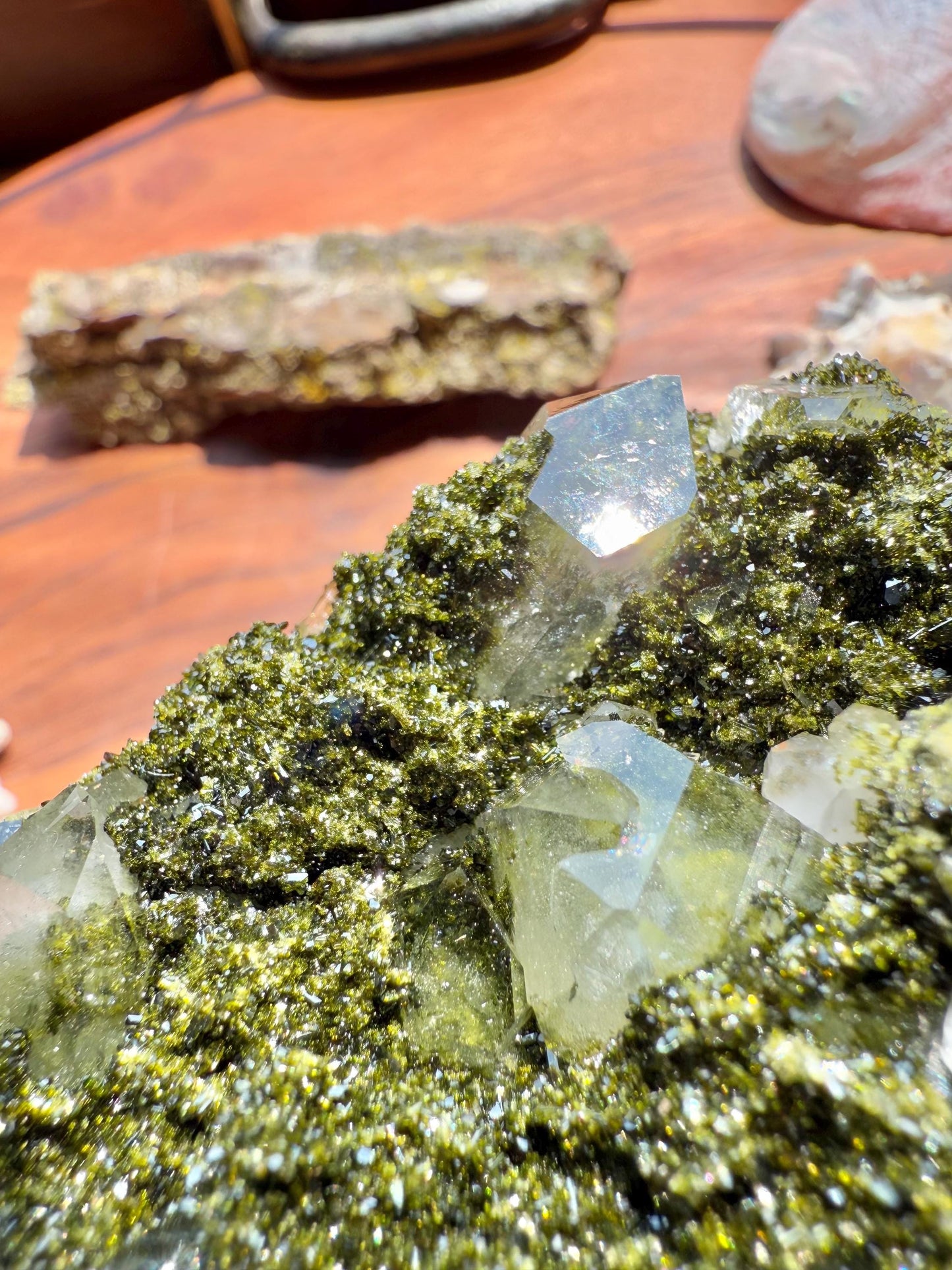 High Quality Epidote and Quartz Free Form || Epidote and Quartz || Forest Fairy Quartz || Raw Crystal || Sparkly Crystal