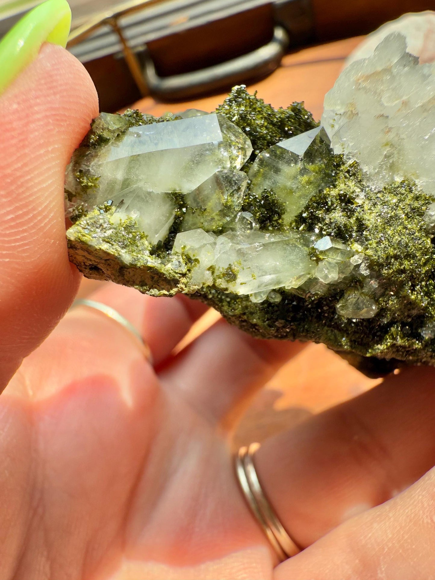 High Quality Epidote and Quartz Free Form || Epidote and Quartz || Forest Fairy Quartz || Raw Crystal || Sparkly Crystal