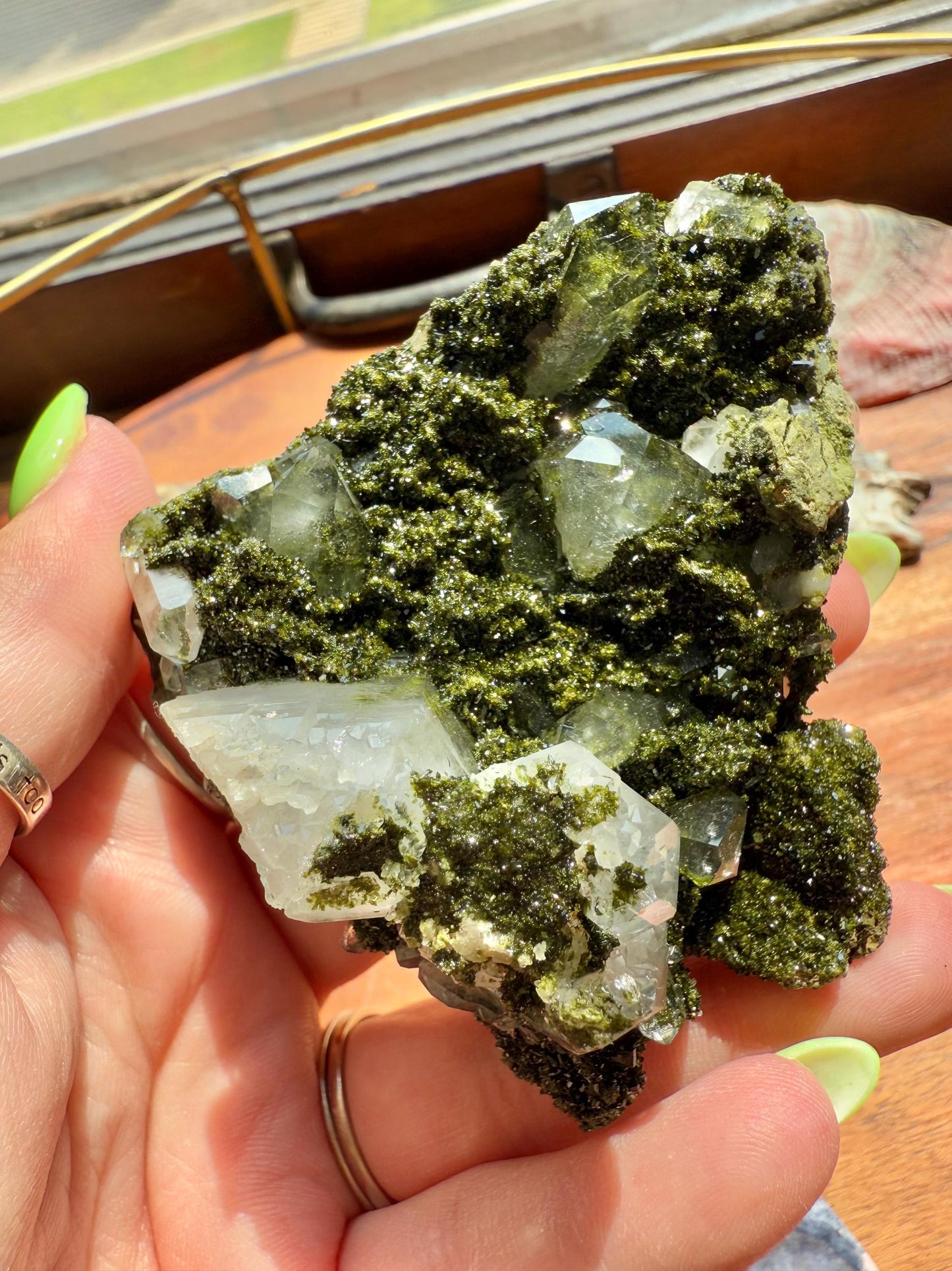 High Quality Epidote and Quartz Free Form || Epidote and Quartz || Forest Fairy Quartz || Raw Crystal || Sparkly Crystal