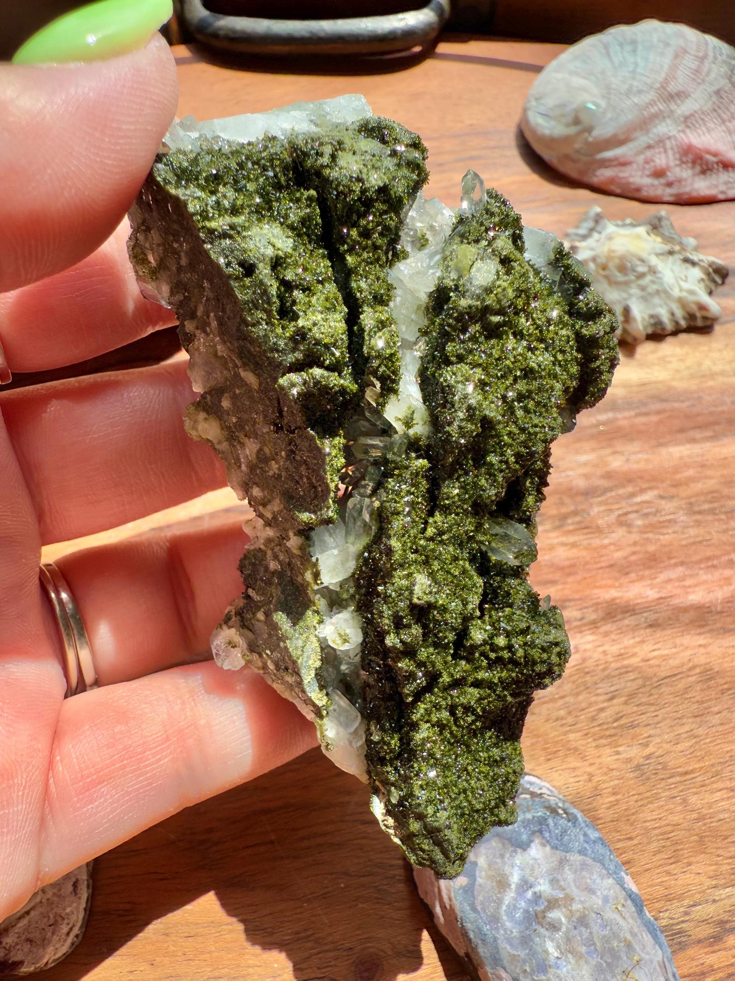 High Quality Epidote and Quartz Free Form || Epidote and Quartz || Forest Fairy Quartz || Raw Crystal || Sparkly Crystal