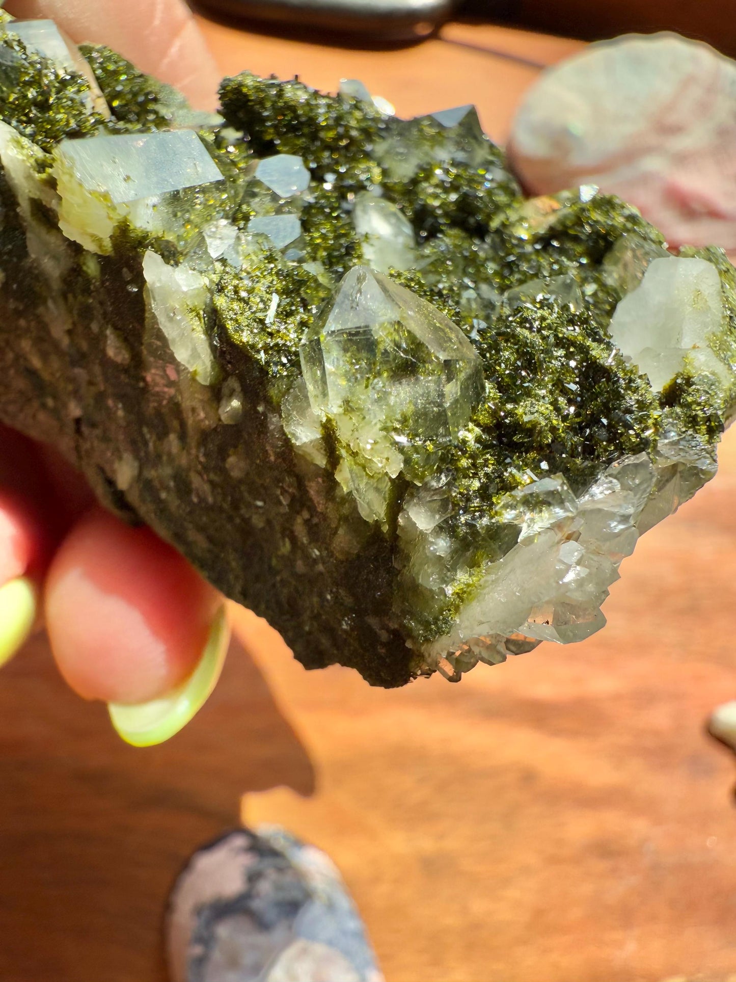 High Quality Epidote and Quartz Free Form || Epidote and Quartz || Forest Fairy Quartz || Raw Crystal || Sparkly Crystal