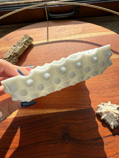 VINTAGE HOBNAIL MILK GLASS RUFFLED DISH