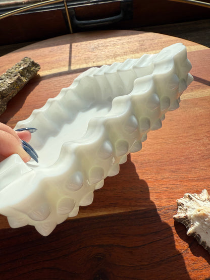 VINTAGE HOBNAIL MILK GLASS RUFFLED DISH