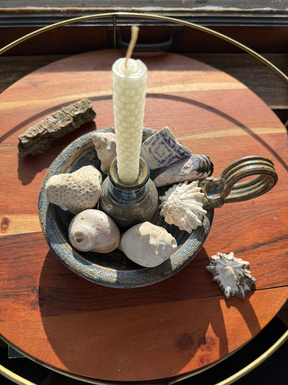 HANDMADE CERAMIC STONEWARE CHAMBER MAID CANDLE HOLDER/PLANT PROPAGATION VESSEL