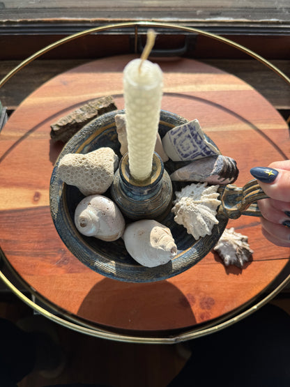 HANDMADE CERAMIC STONEWARE CHAMBER MAID CANDLE HOLDER/PLANT PROPAGATION VESSEL