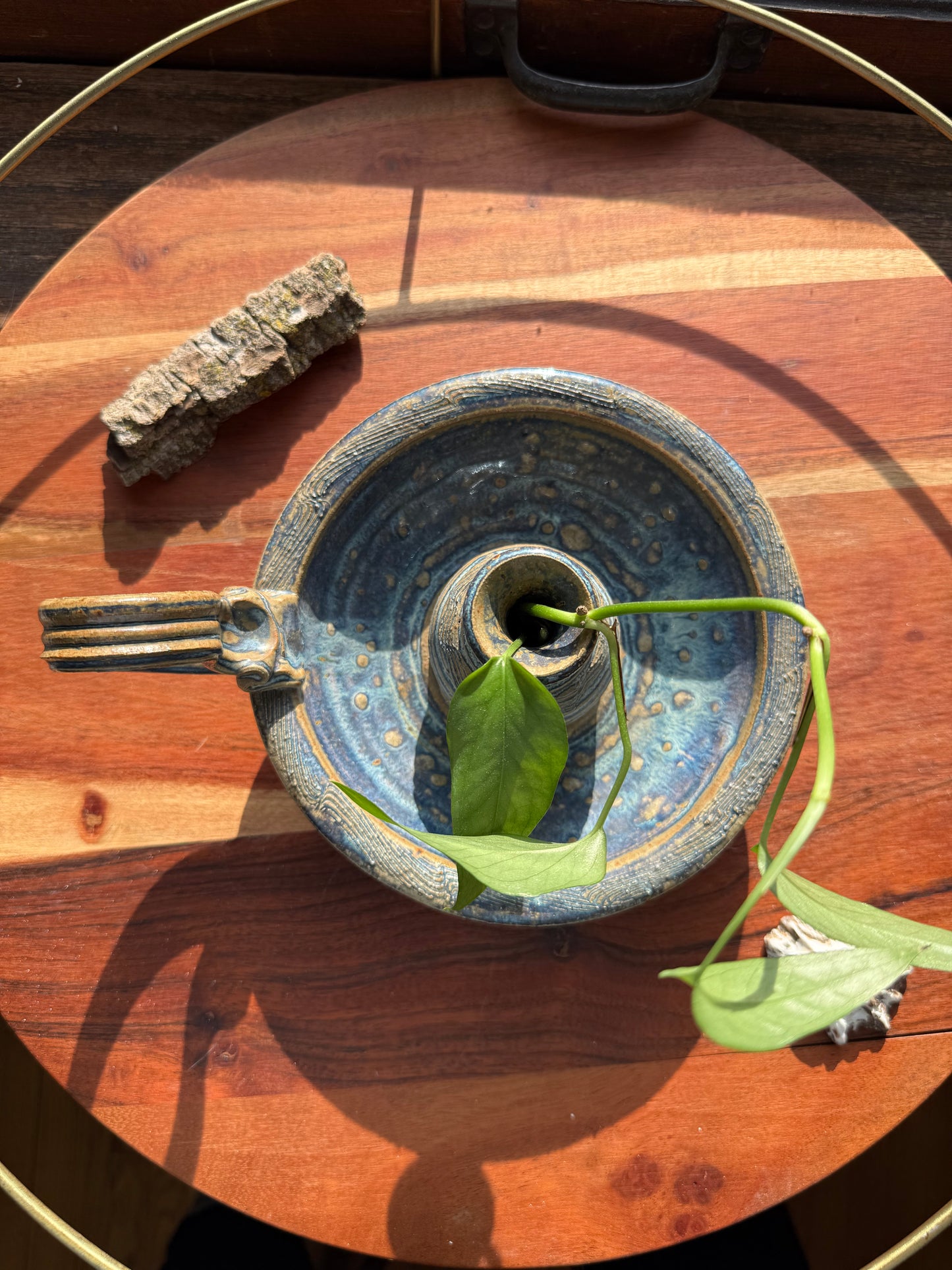 HANDMADE CERAMIC STONEWARE CHAMBER MAID CANDLE HOLDER/PLANT PROPAGATION VESSEL