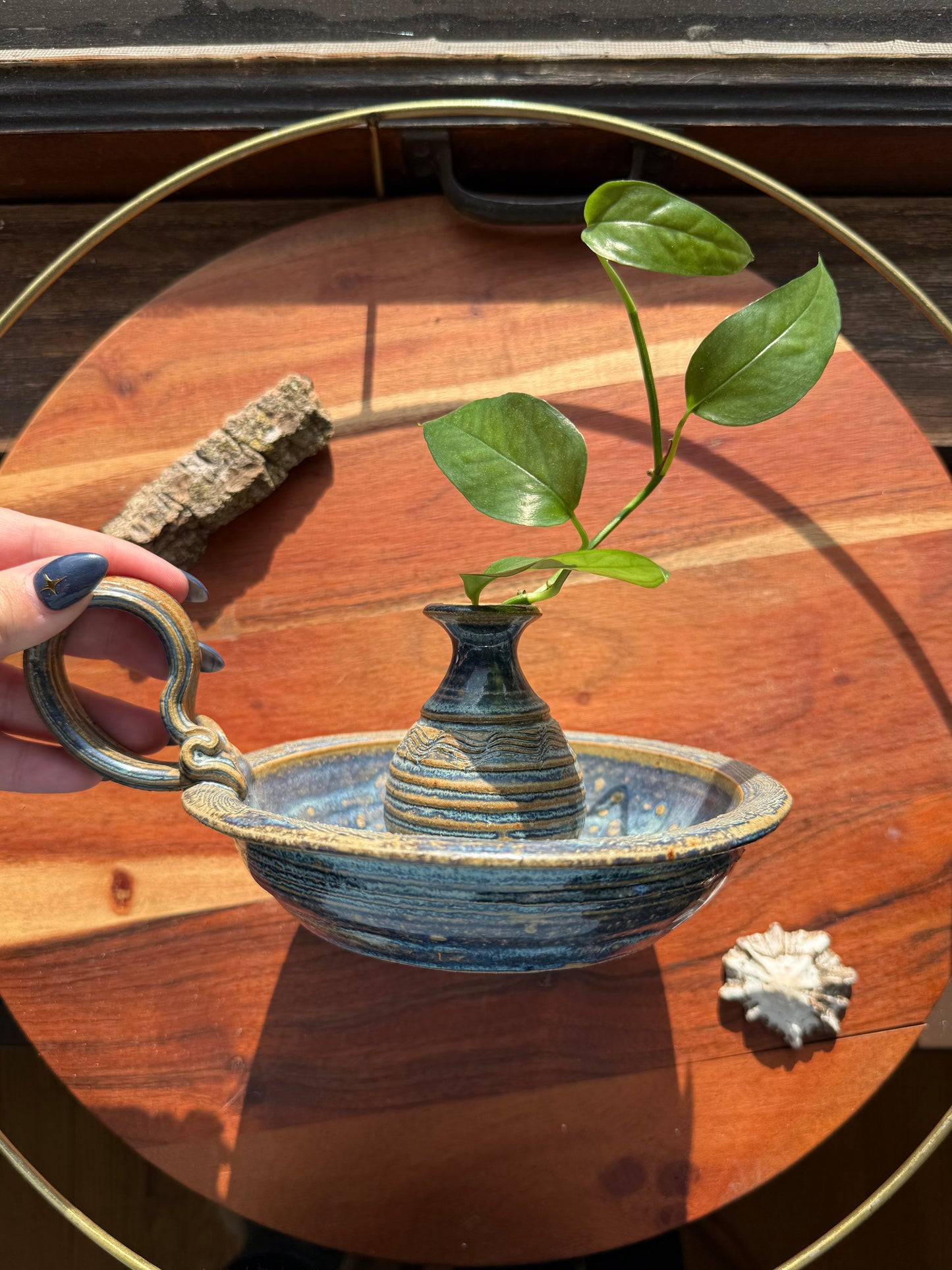 HANDMADE CERAMIC STONEWARE CHAMBER MAID CANDLE HOLDER/PLANT PROPAGATION VESSEL