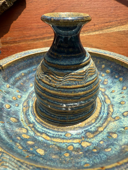 HANDMADE CERAMIC STONEWARE CHAMBER MAID CANDLE HOLDER/PLANT PROPAGATION VESSEL