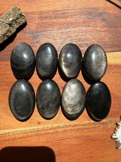 SILVER SHEEN OBSIDIAN PALM STONE (INTUITIVELY CHOSEN)