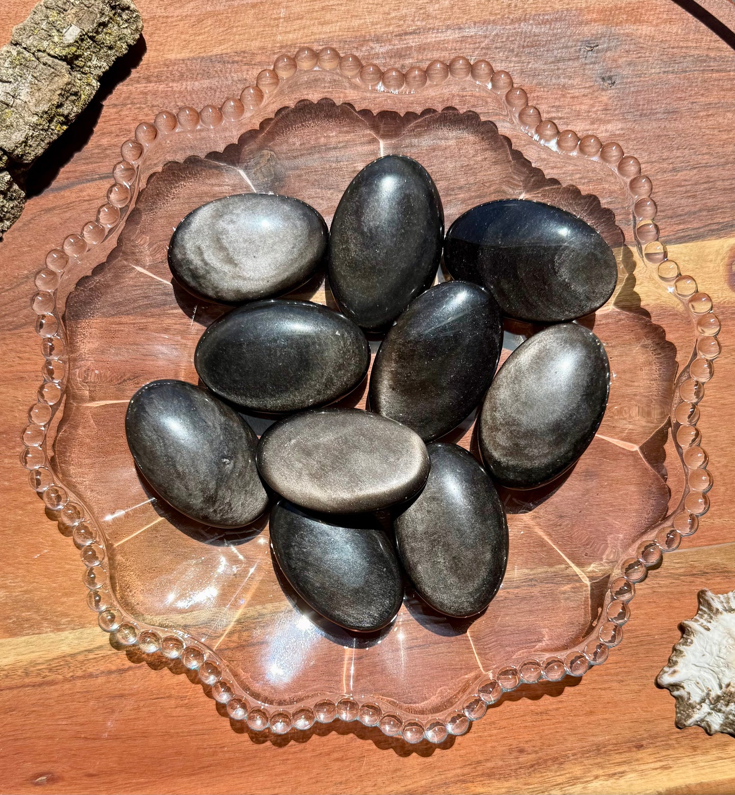 SILVER SHEEN OBSIDIAN PALM STONE (INTUITIVELY CHOSEN)